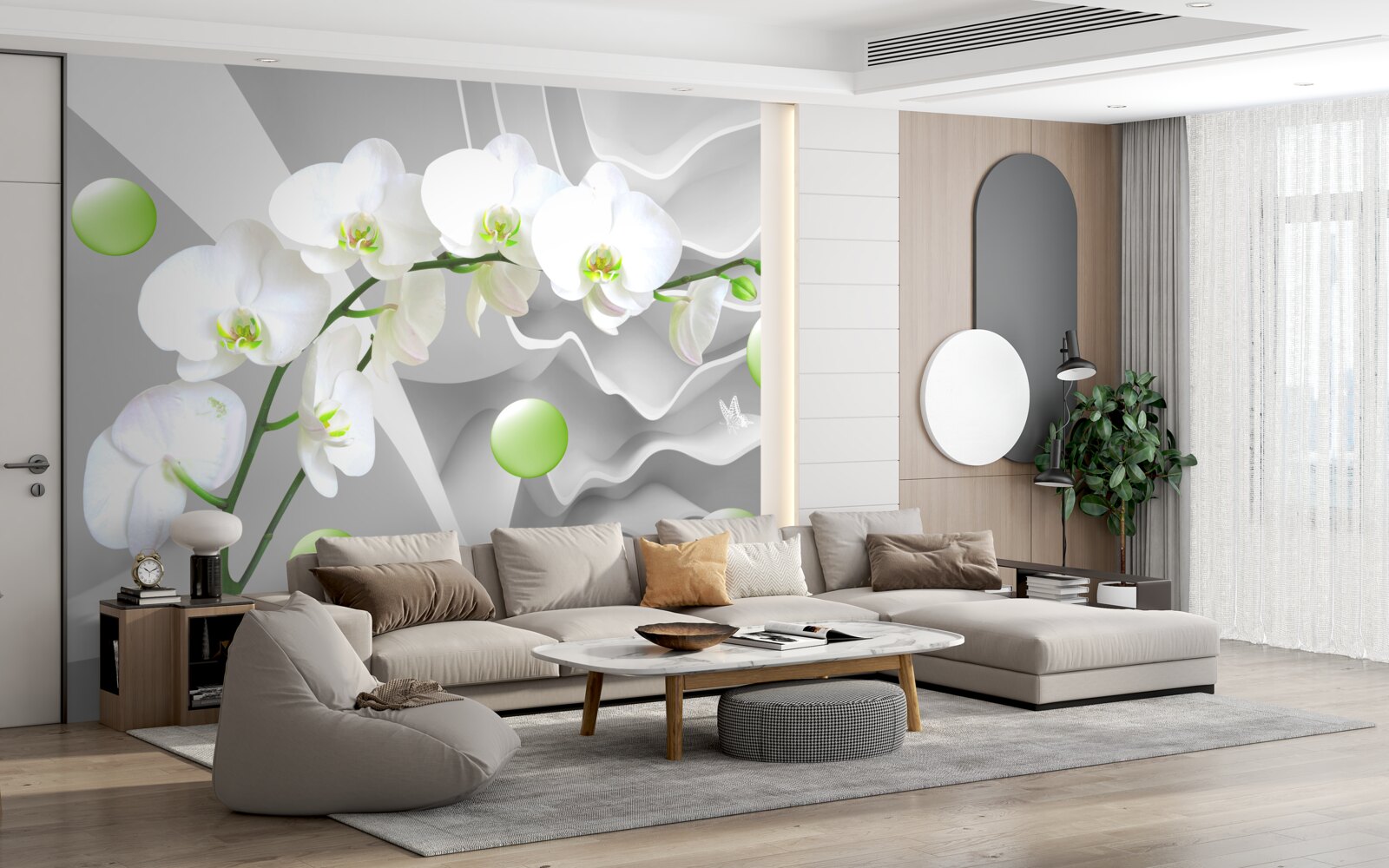 Fototapeta potajemnie pływające zielone kulki i blada orchidea