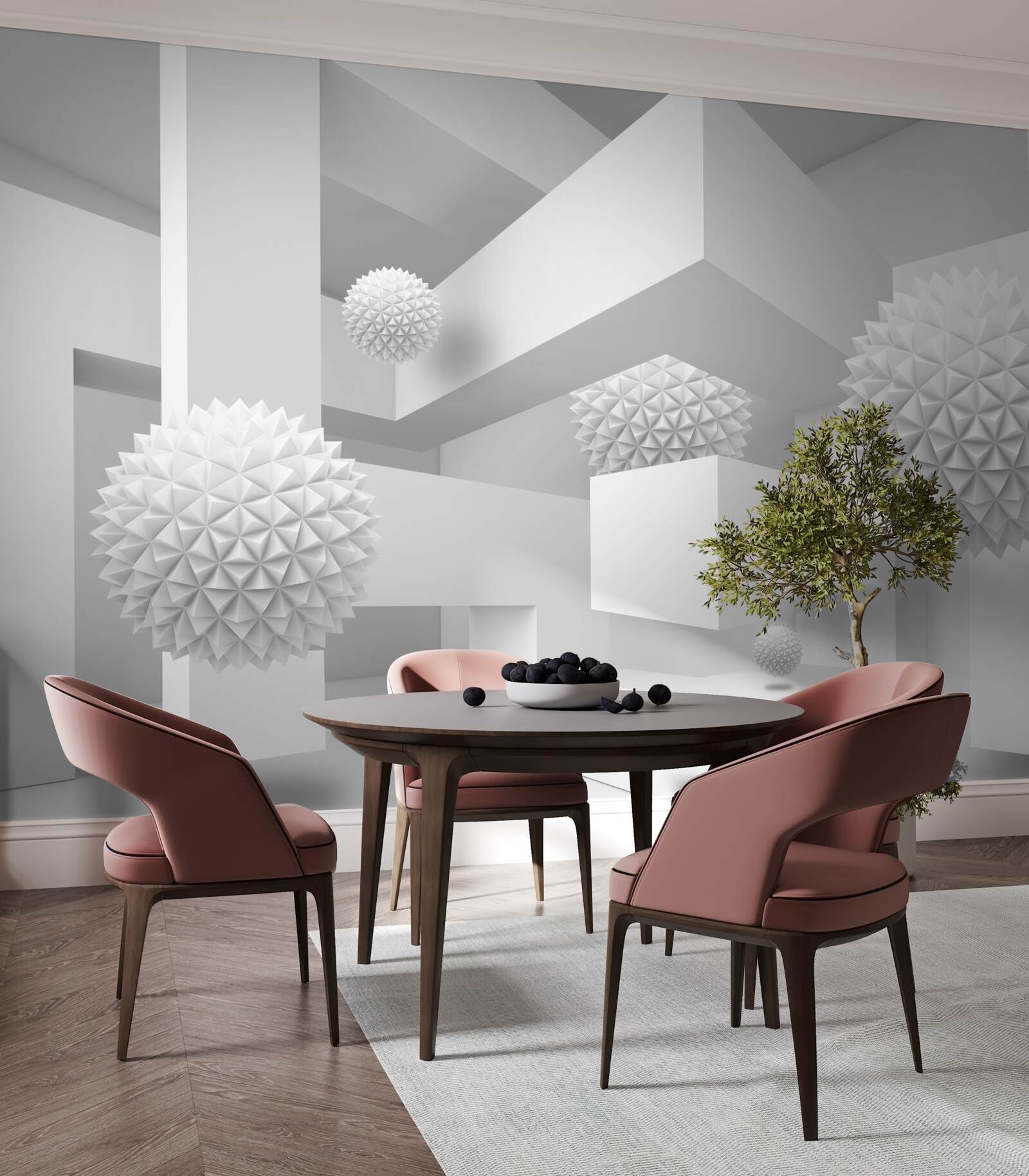 Fototapeta latające ostre kule w abstrakcyjnej geometrii