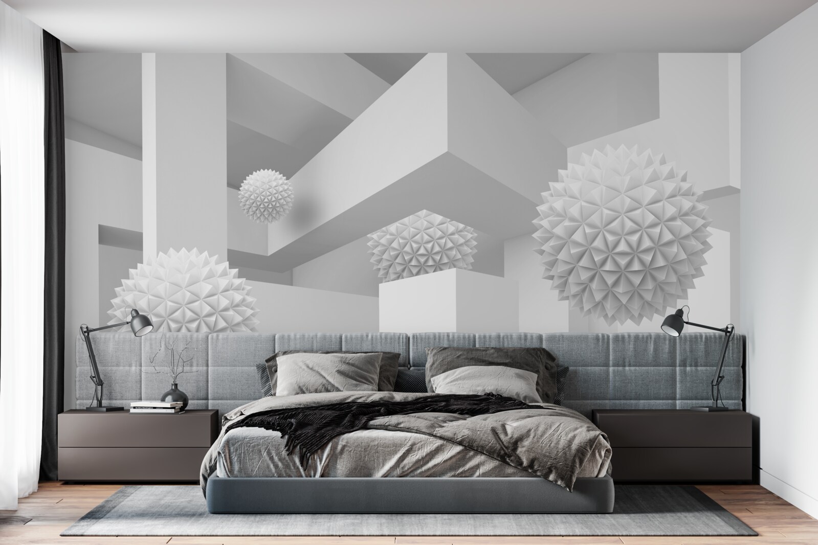 Fototapeta latające ostre kule w abstrakcyjnej geometrii