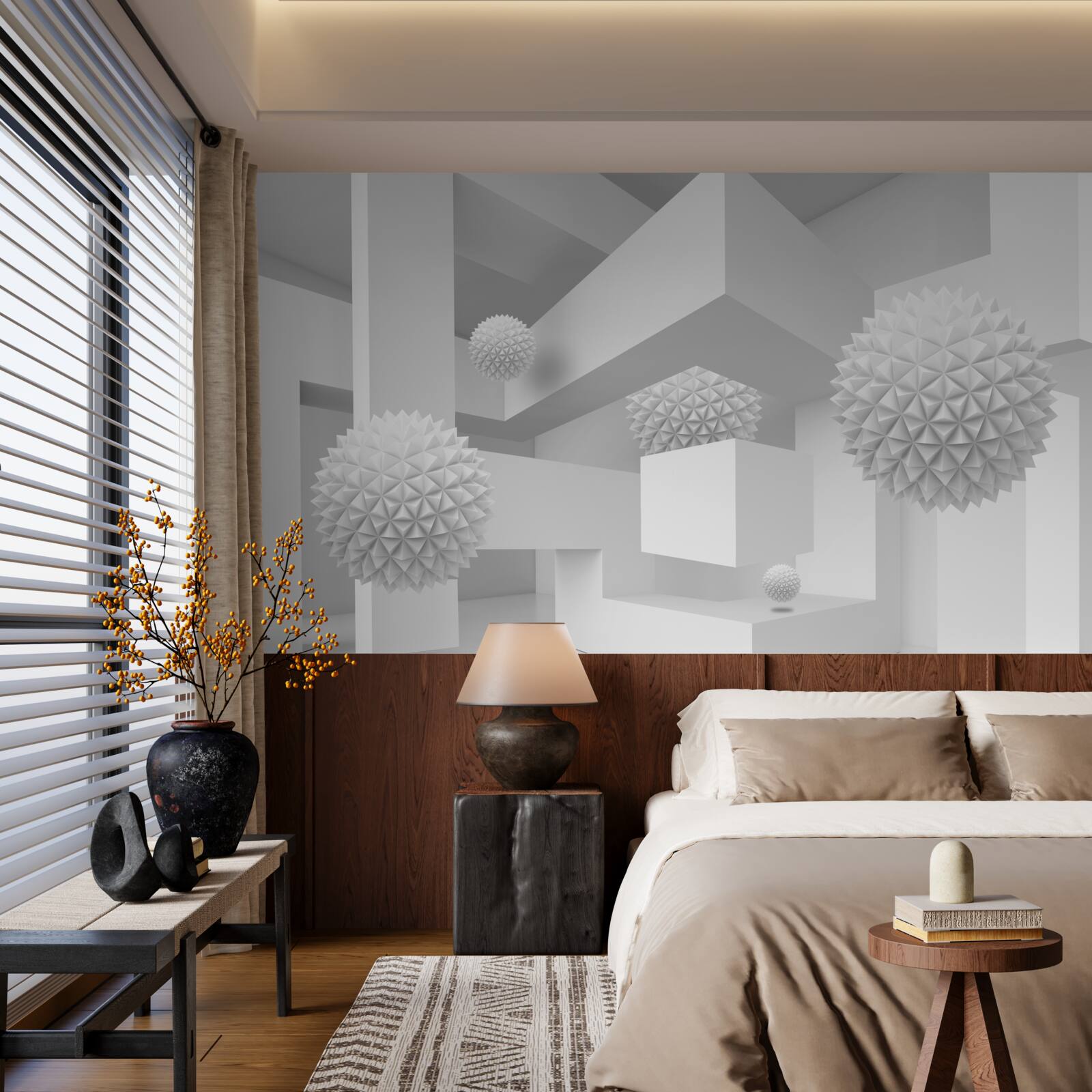 Fototapeta latające ostre kule w abstrakcyjnej geometrii