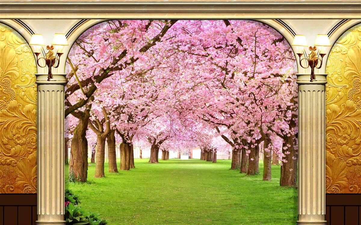 Fototapeta sklepienie prowadzące do alei sakura