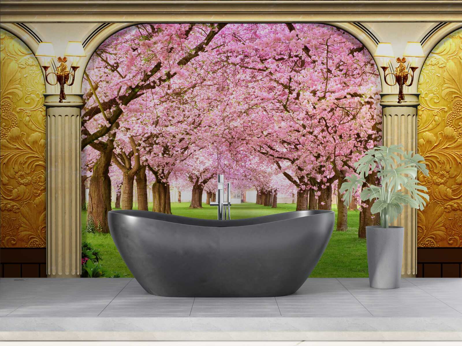 Fototapeta sklepienie prowadzące do alei sakura