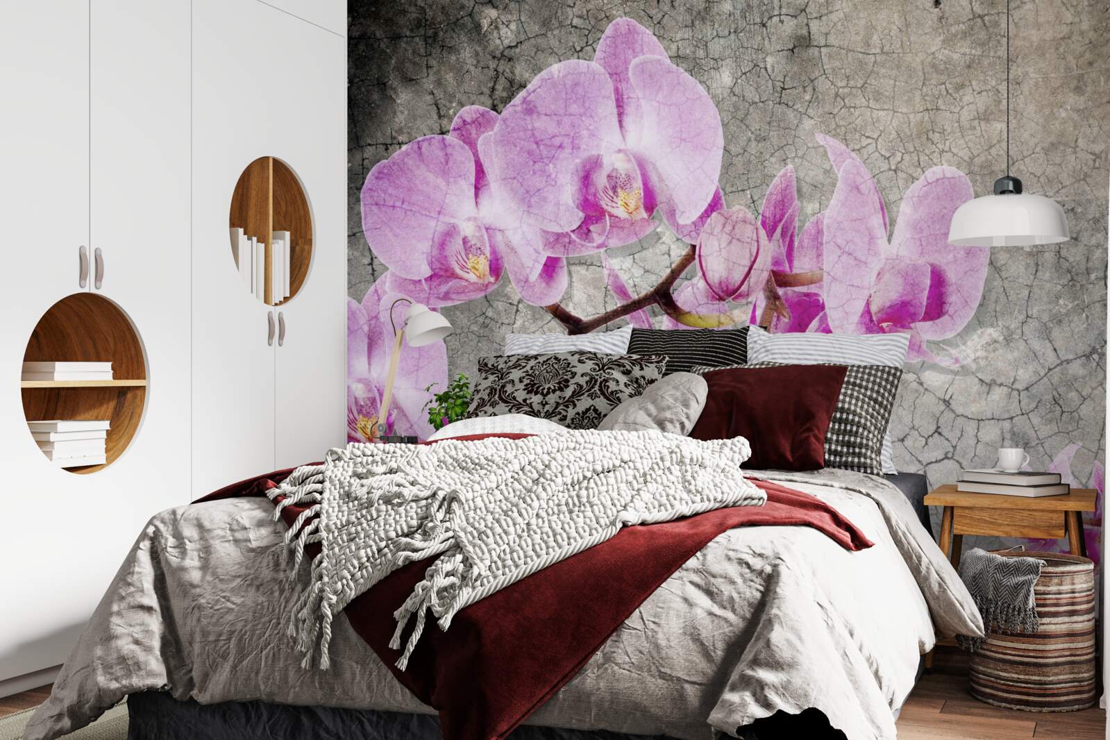 Fototapeta gałęzie orchidei w kolorze liliowym na szarym tle