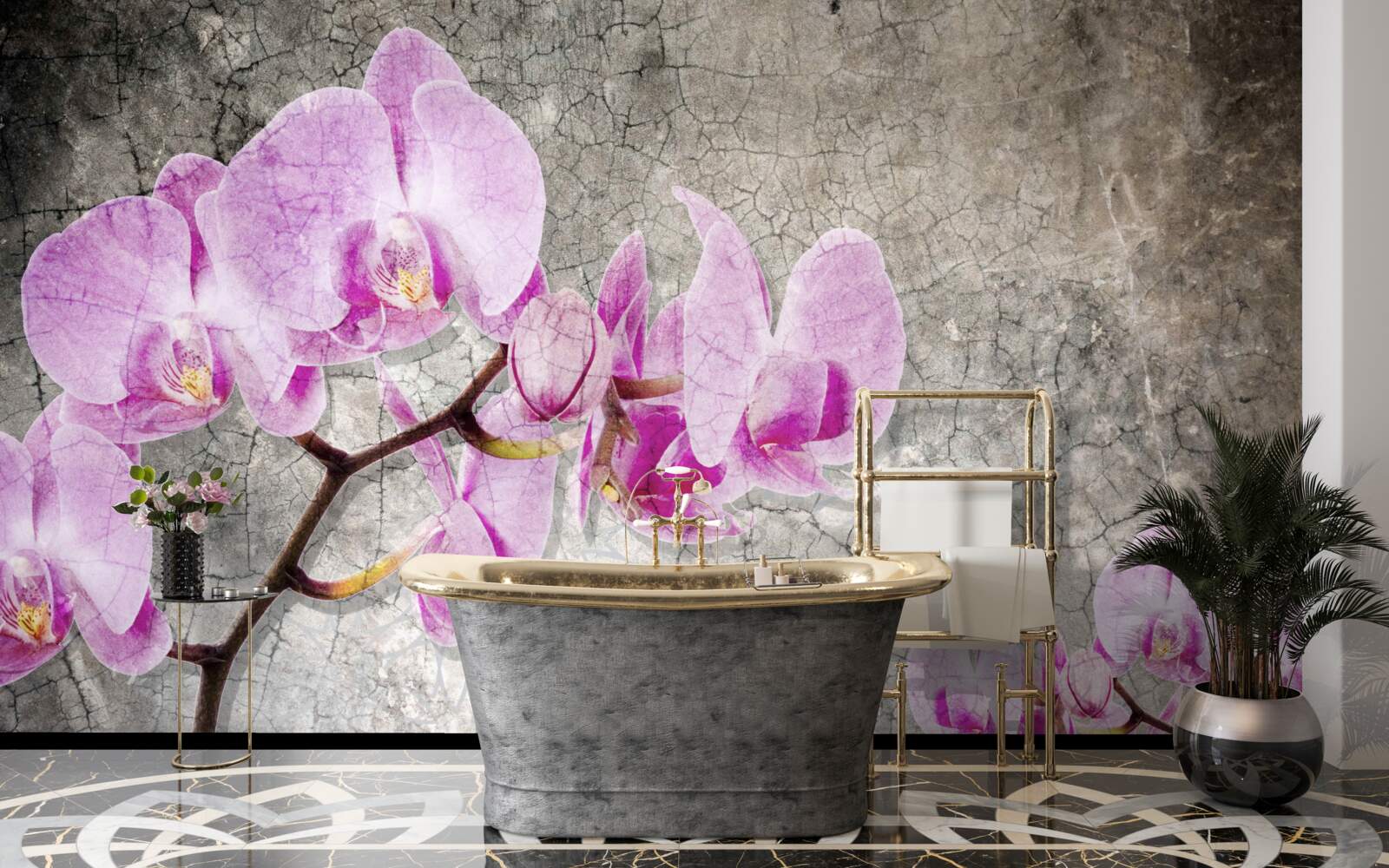 Fototapeta gałęzie orchidei w kolorze liliowym na szarym tle