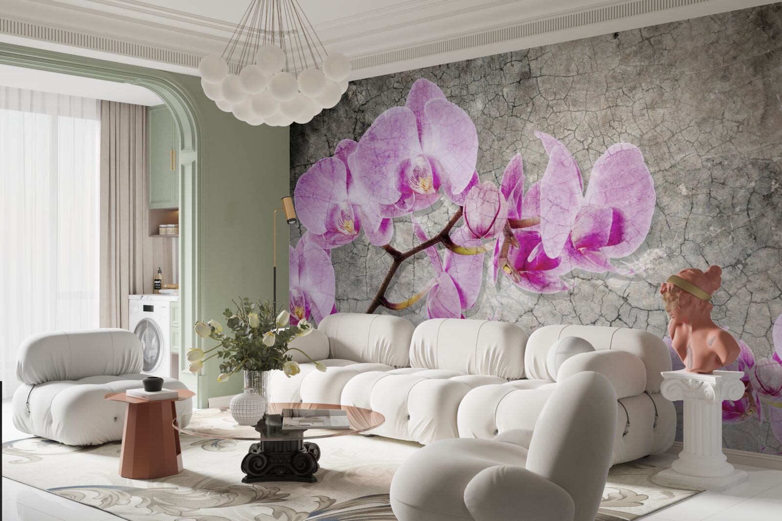 Fototapeta gałęzie orchidei w kolorze liliowym na szarym tle