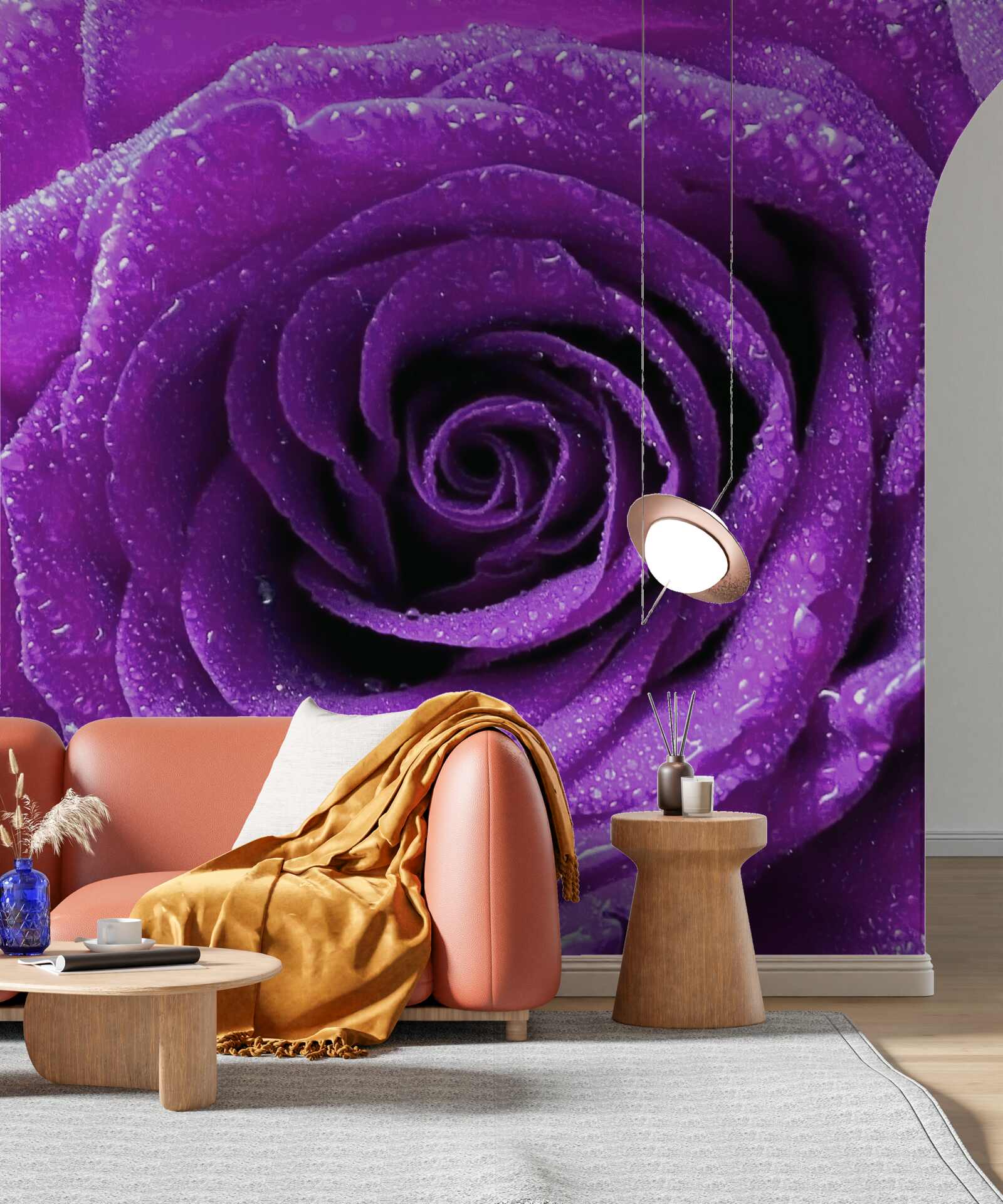 Fototapeta duże krople rosy na płatkach liliowej róży