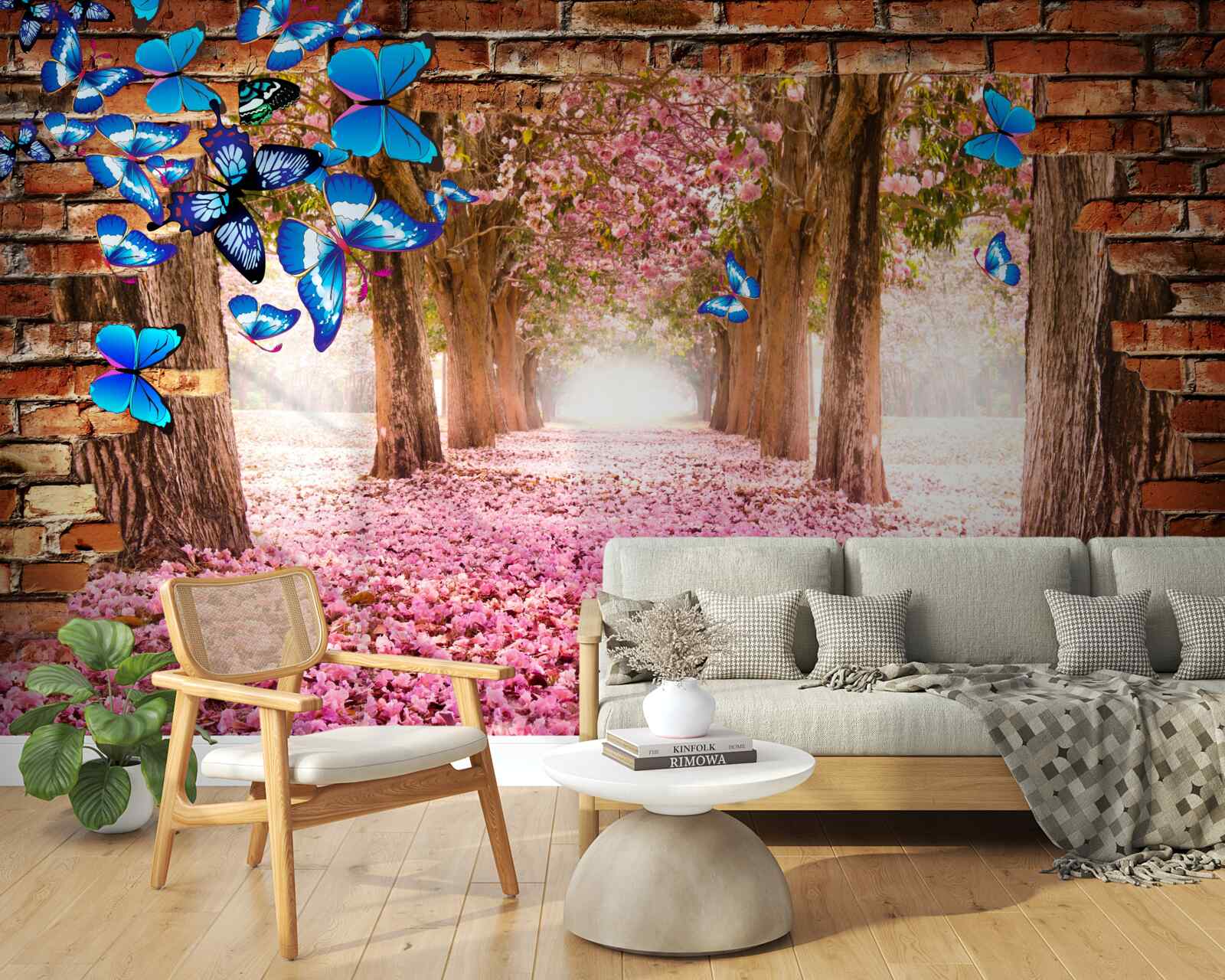 Fototapeta sakura przyciąga motyle swoimi kwiatami
