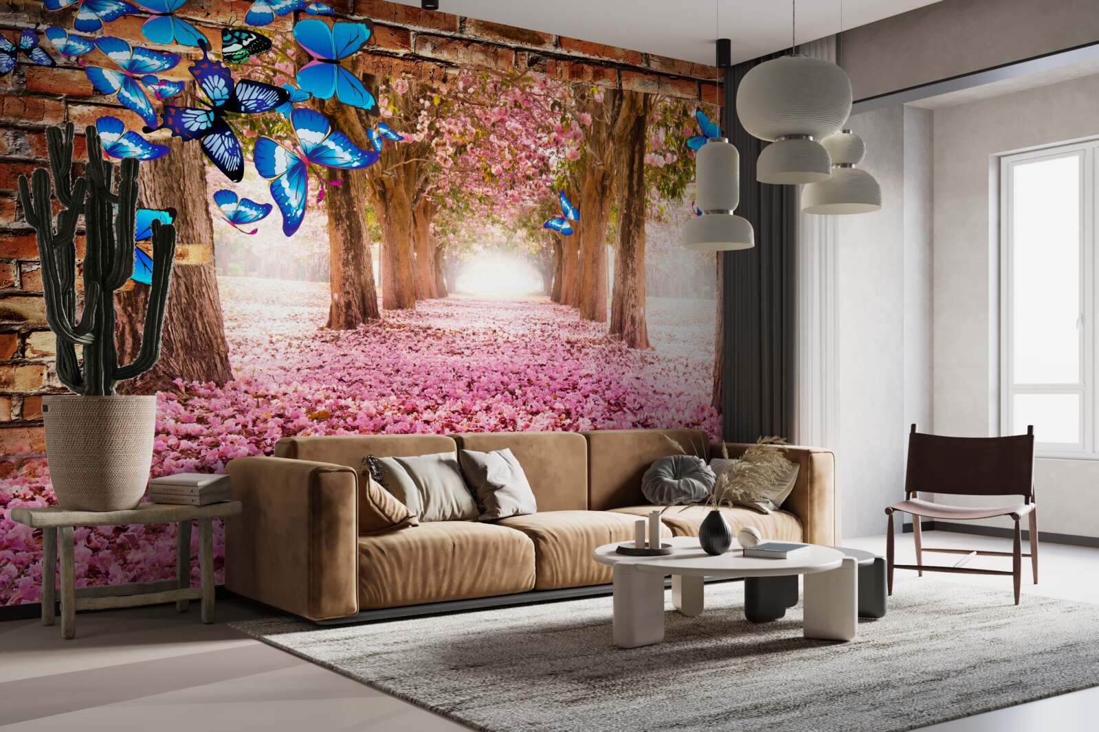 Fototapeta sakura przyciąga motyle swoimi kwiatami