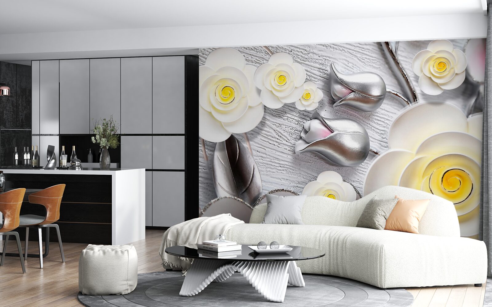 Fototapeta białe porcelanowe kwiaty z żółtym środkiem