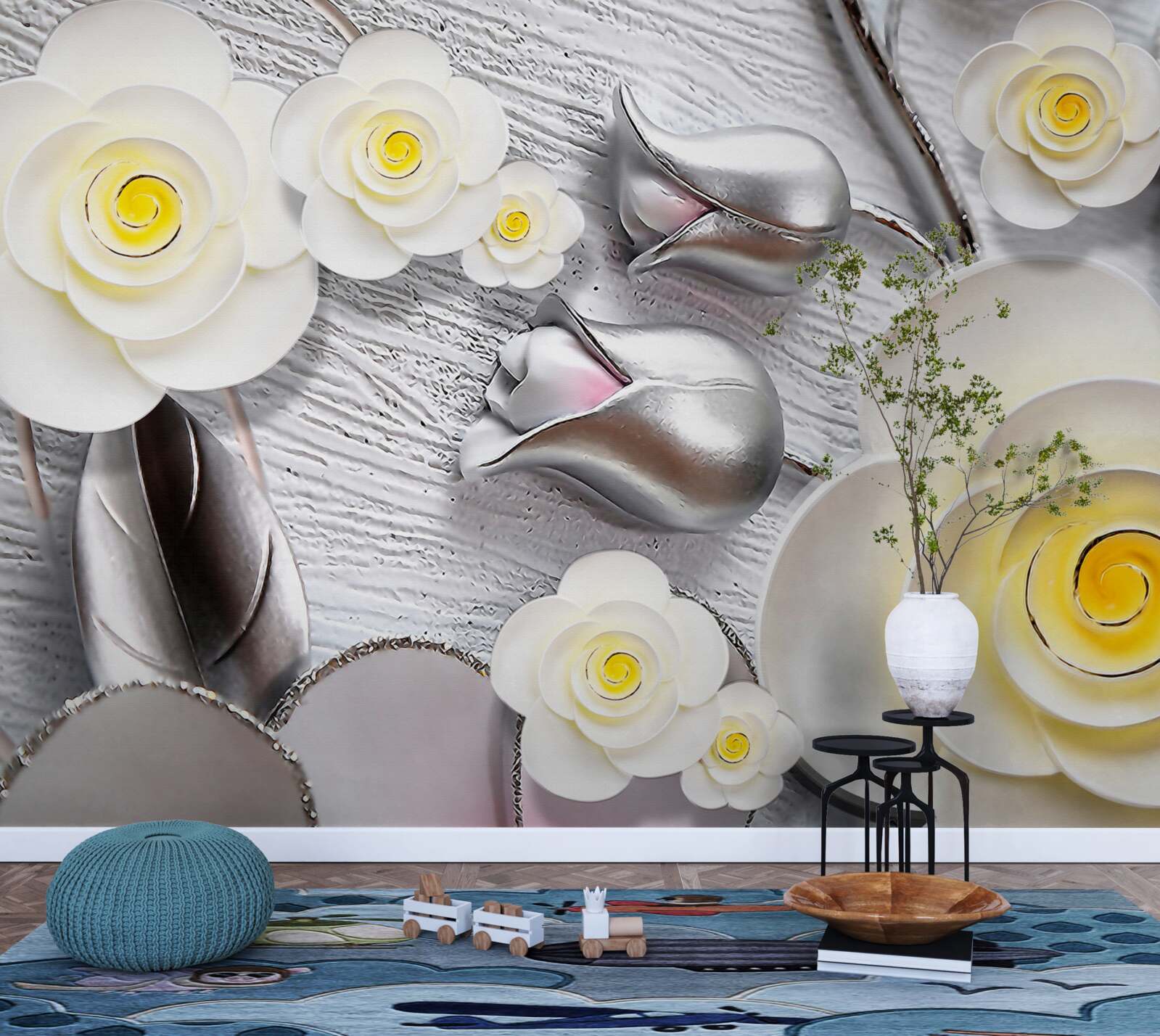 Fototapeta białe porcelanowe kwiaty z żółtym środkiem