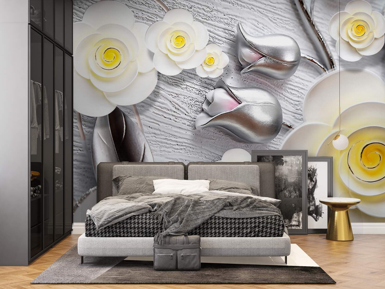 Fototapeta białe porcelanowe kwiaty z żółtym środkiem