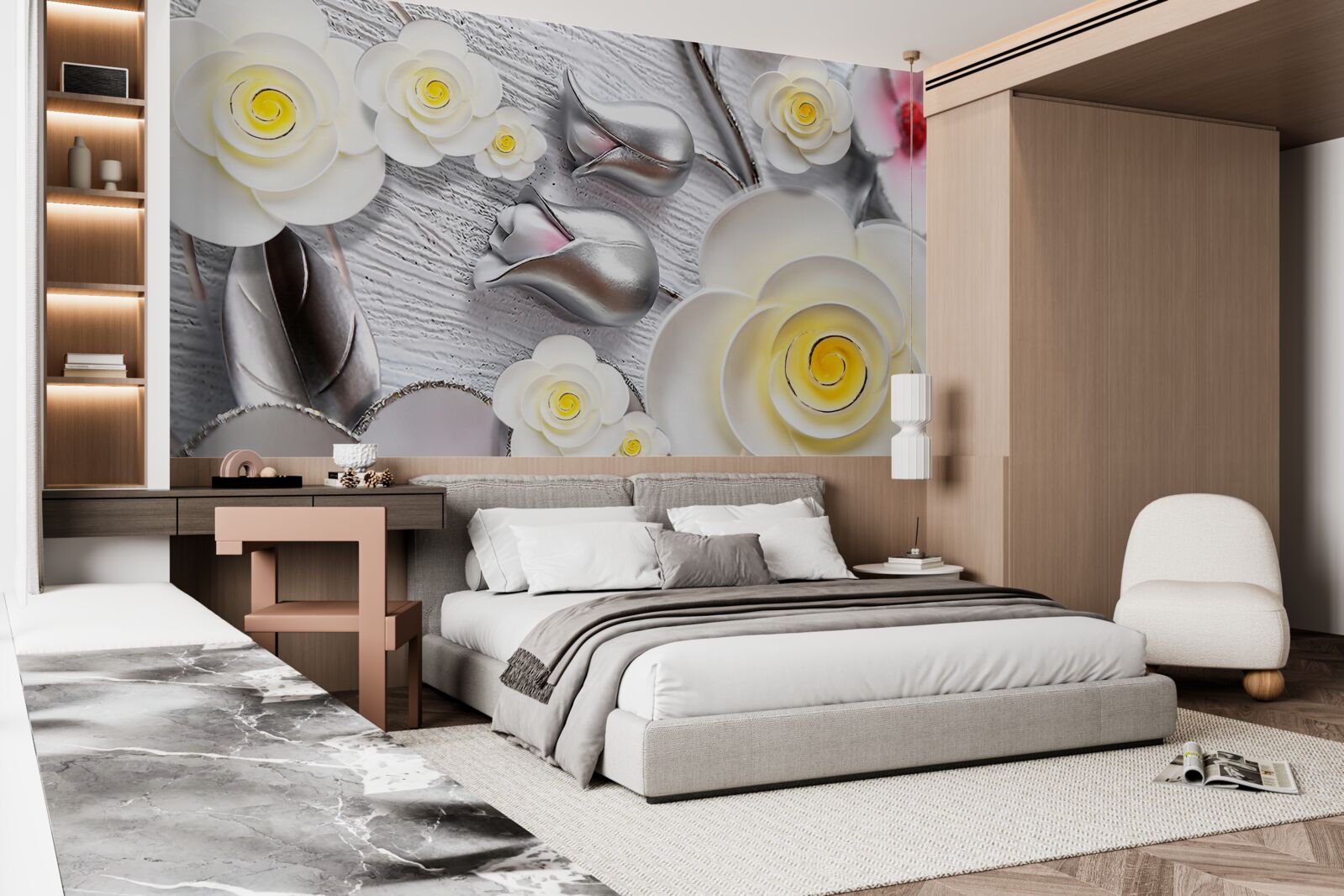Fototapeta białe porcelanowe kwiaty z żółtym środkiem
