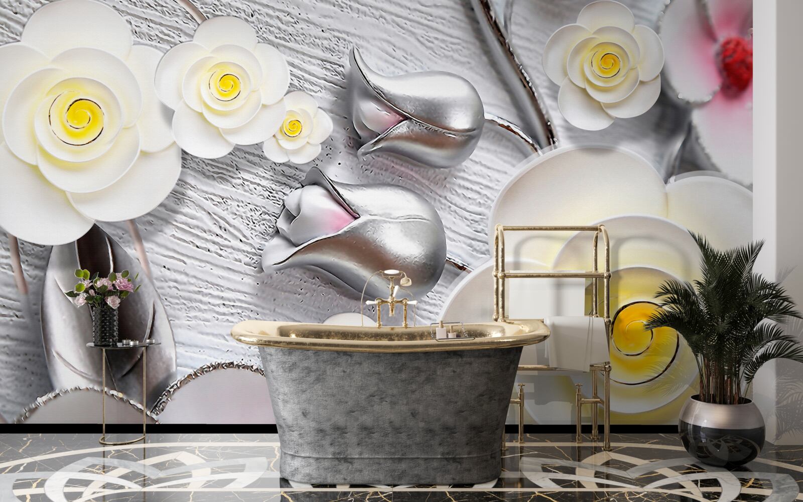 Fototapeta białe porcelanowe kwiaty z żółtym środkiem
