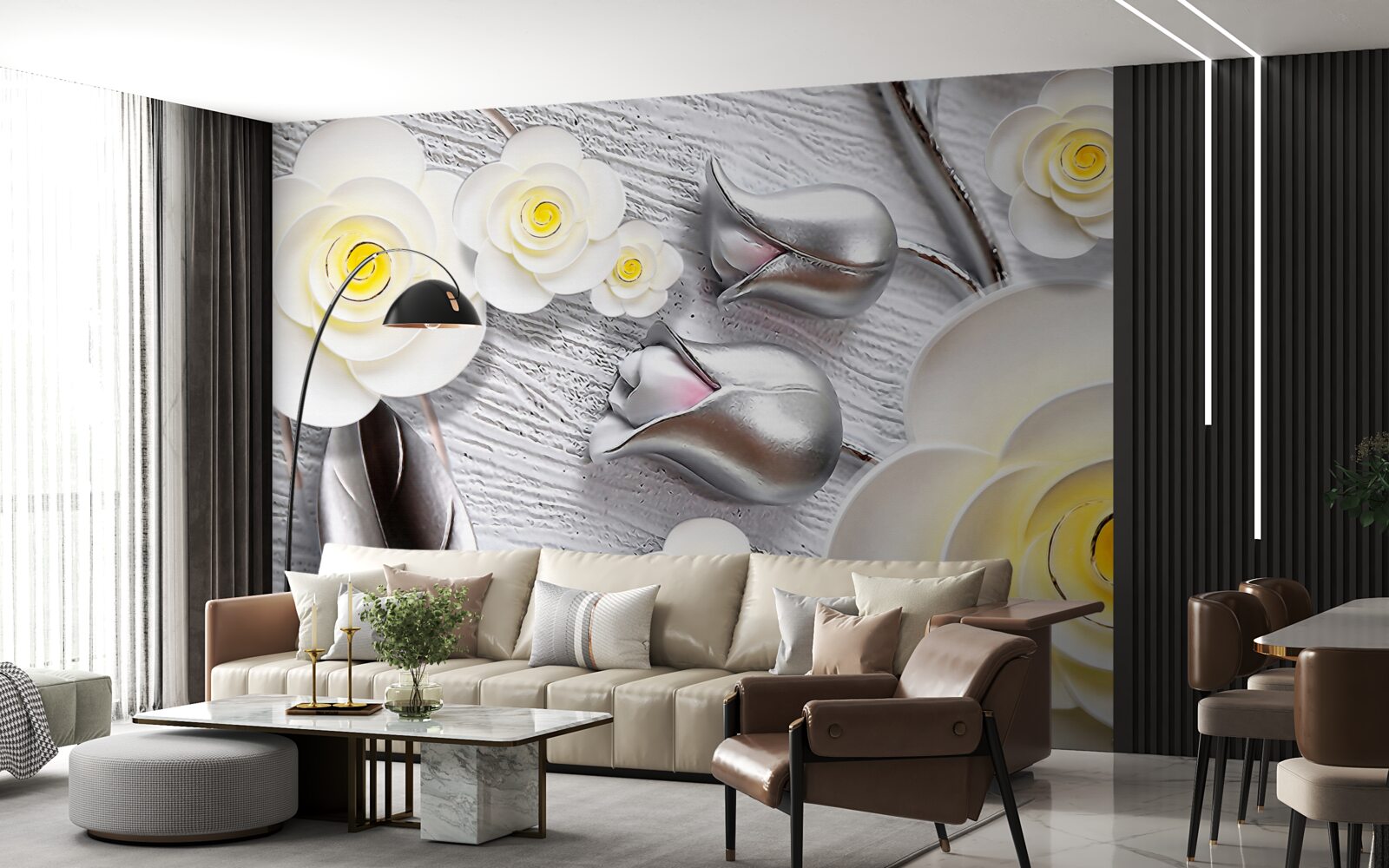 Fototapeta białe porcelanowe kwiaty z żółtym środkiem
