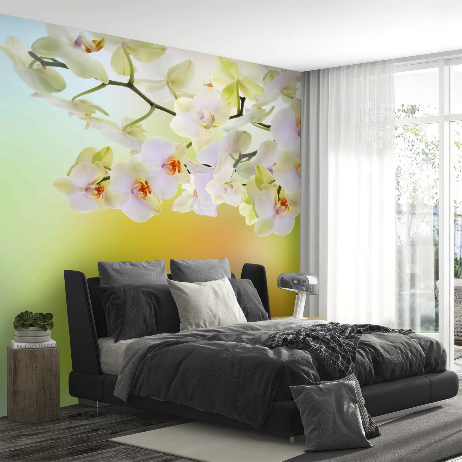 Fototapeta na gałęziach kwitną śnieżnobiałe pąki i orchidee
