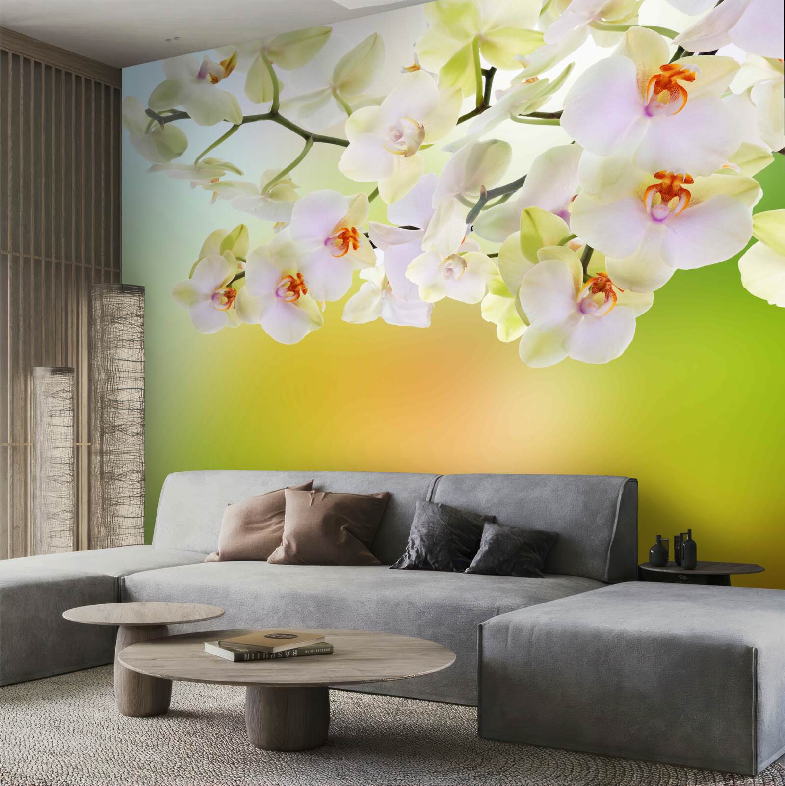 Fototapeta na gałęziach kwitną śnieżnobiałe pąki i orchidee