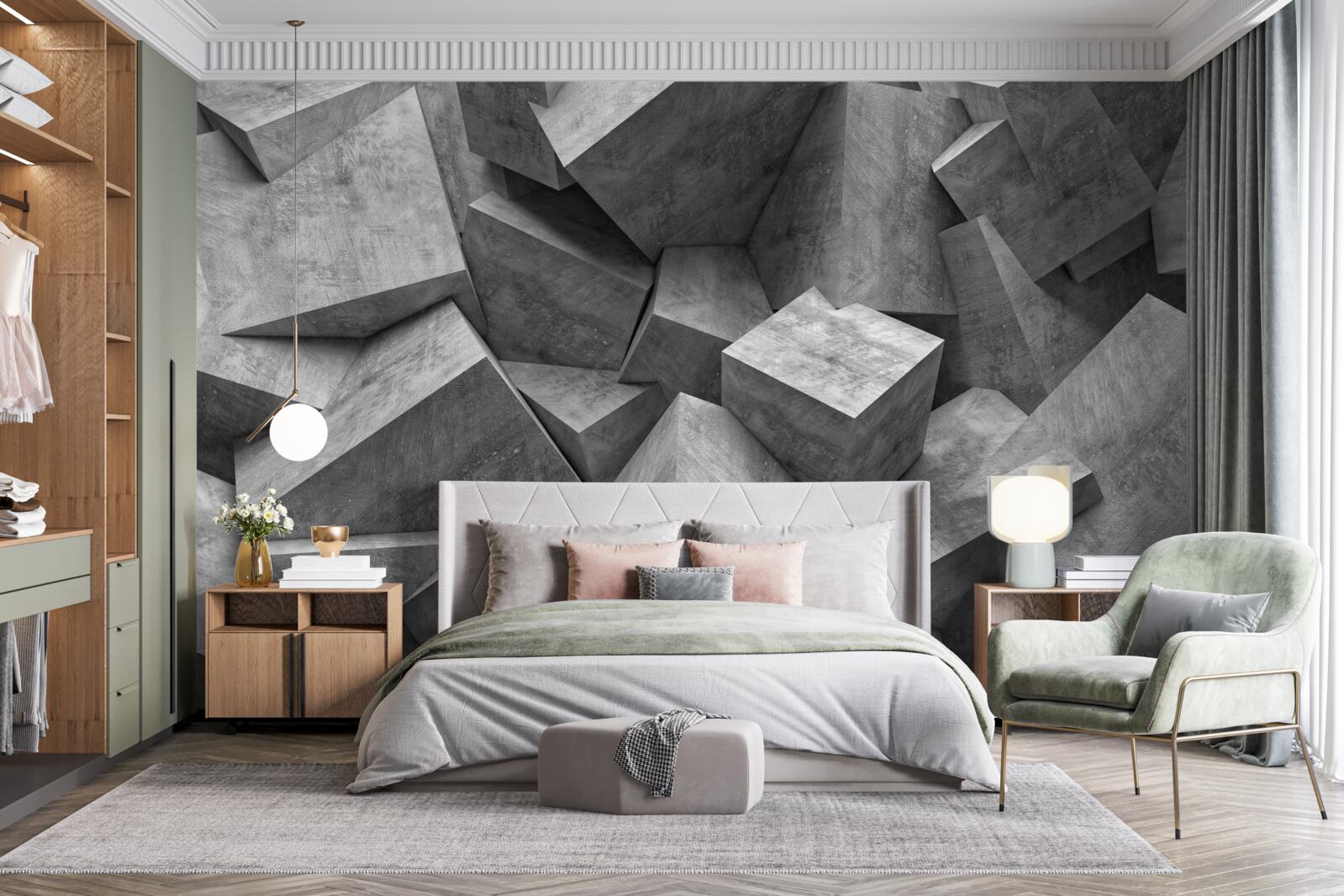 Fototapeta trójwymiarowe kształty geometryczne w kolorze szarym