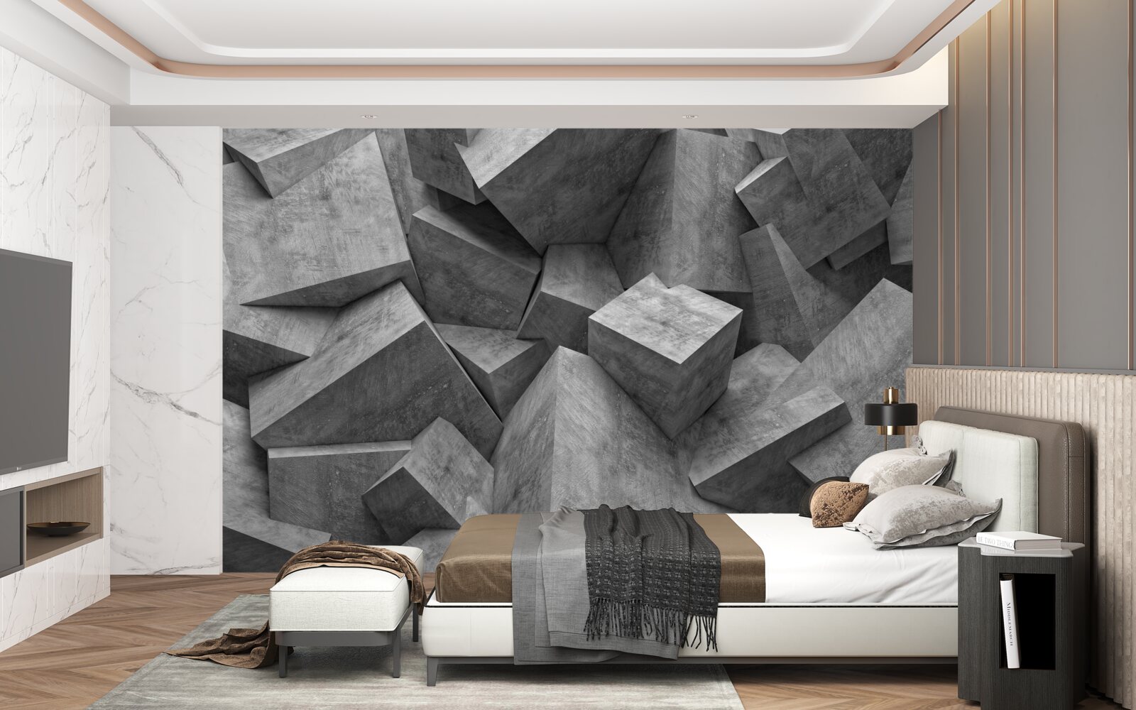 Fototapeta trójwymiarowe kształty geometryczne w kolorze szarym