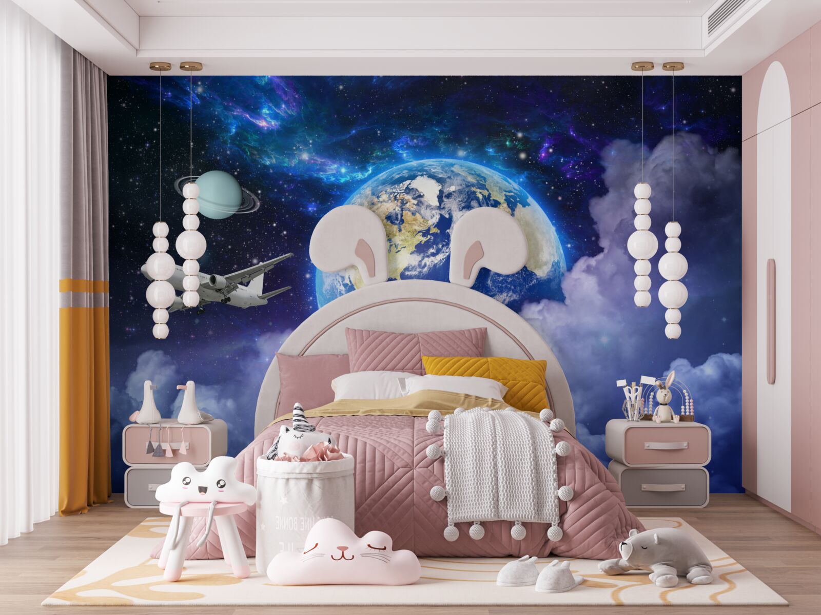 Fototapeta samolot i astronauta w przestrzeni kosmicznej