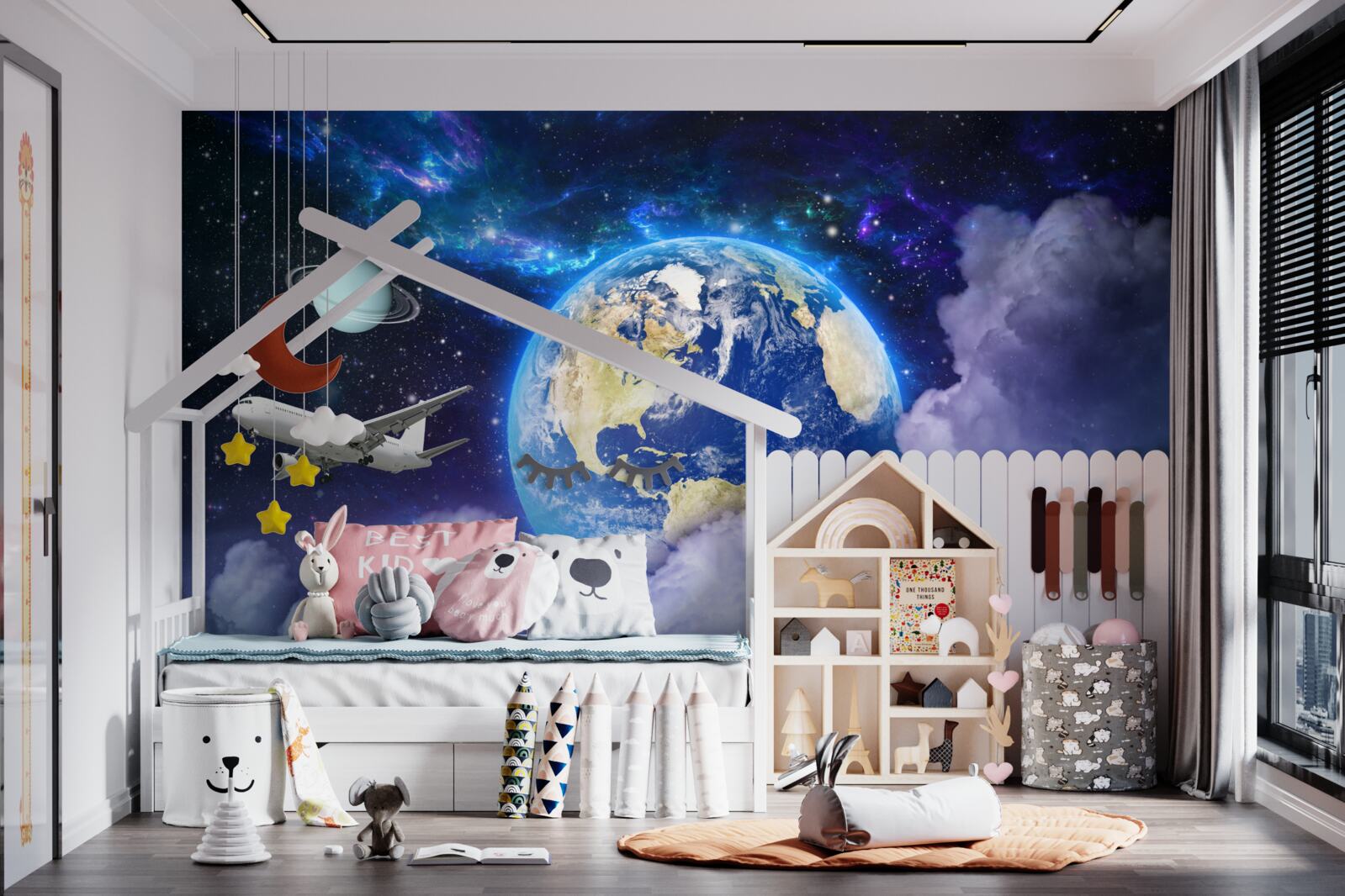 Fototapeta samolot i astronauta w przestrzeni kosmicznej