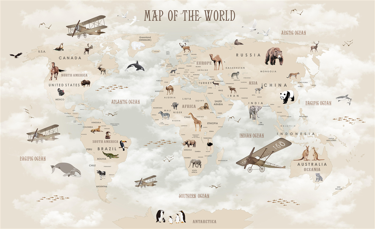 Fototapeta mapa świata w odcieniach brązu