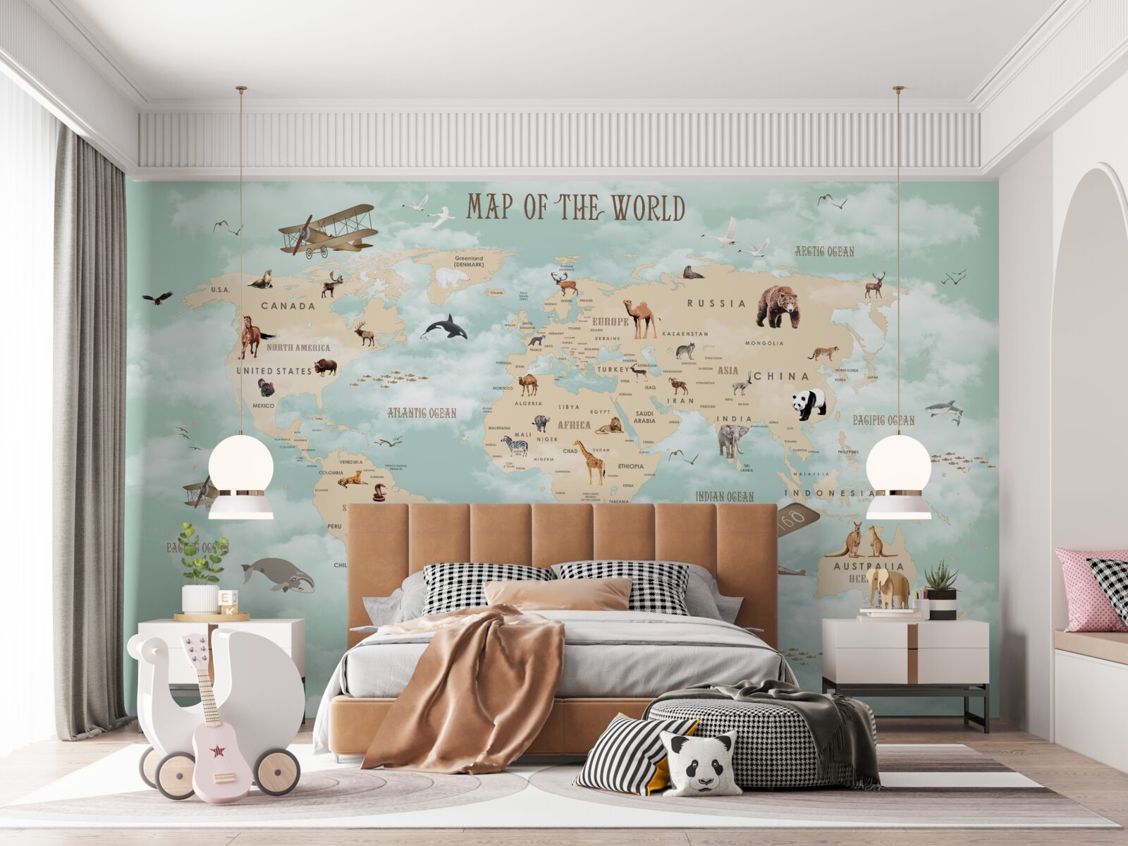 Fototapeta mapa świata na zielonej podstawie