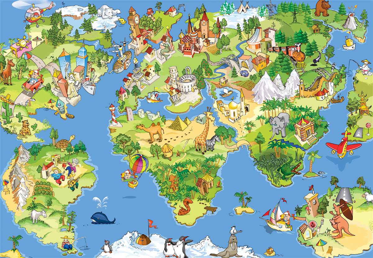 Fototapeta mapa świata ze szczegółami dla dzieci