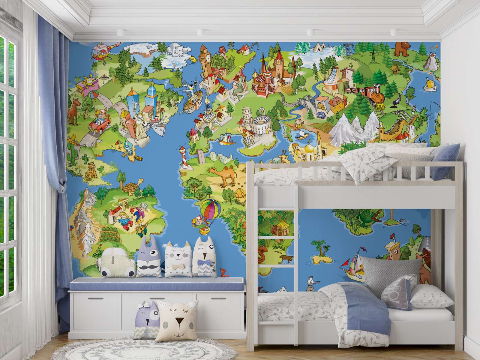 Fototapeta mapa świata ze szczegółami dla dzieci
