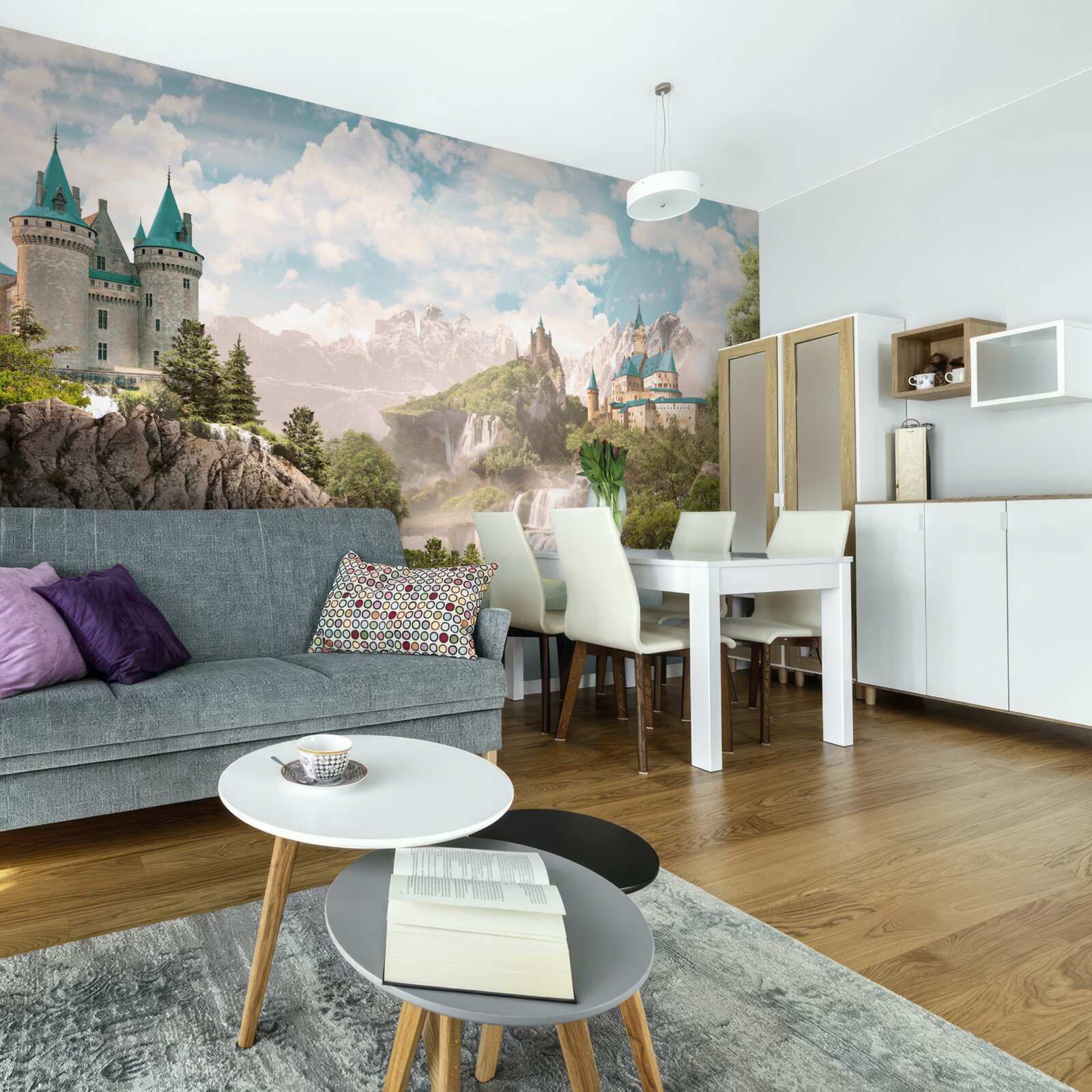 Fototapeta widok z zamkami i wodospadem