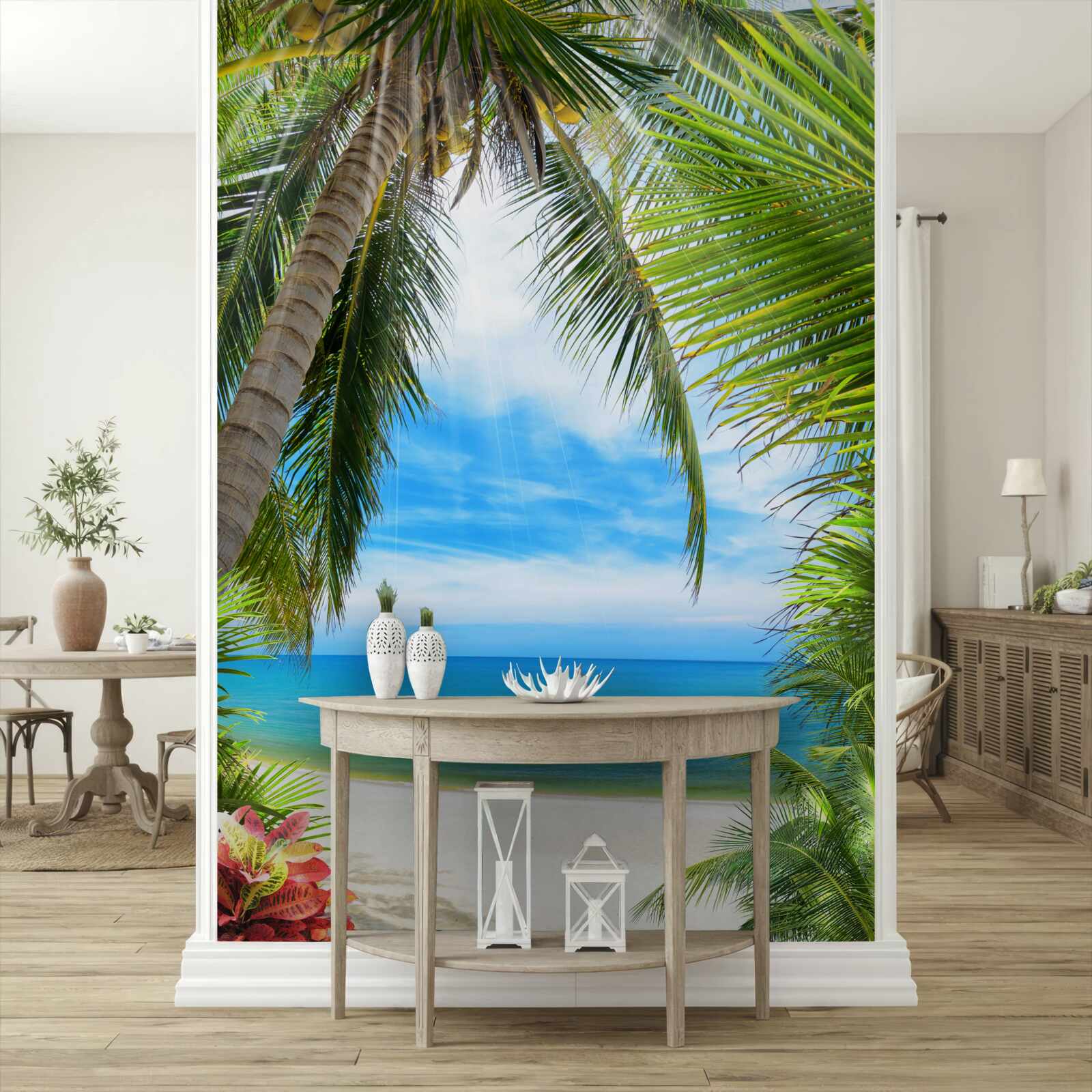 Fototapeta ścieżka do oceanu przez palmy