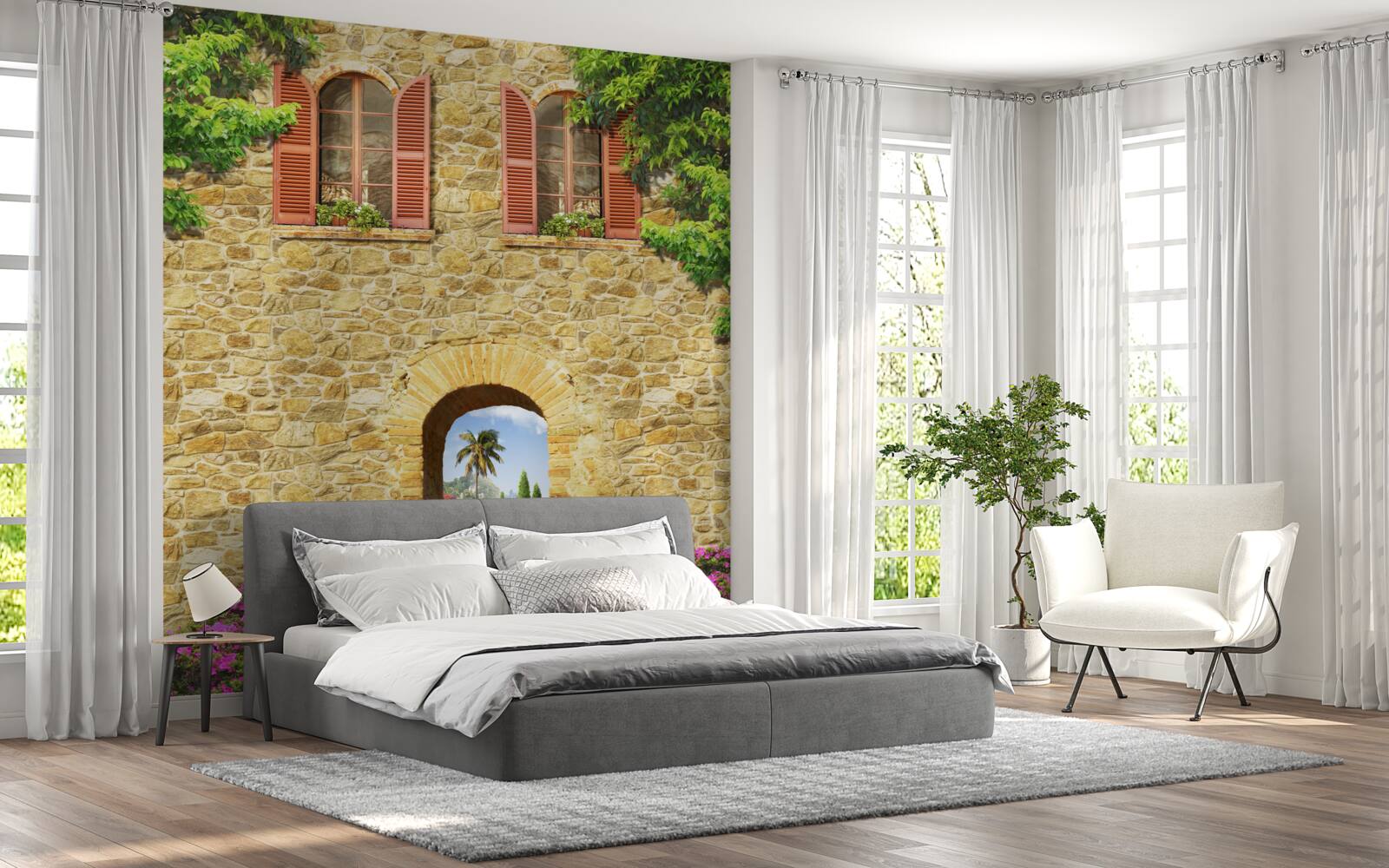 Fototapeta kamienny dom z oknami