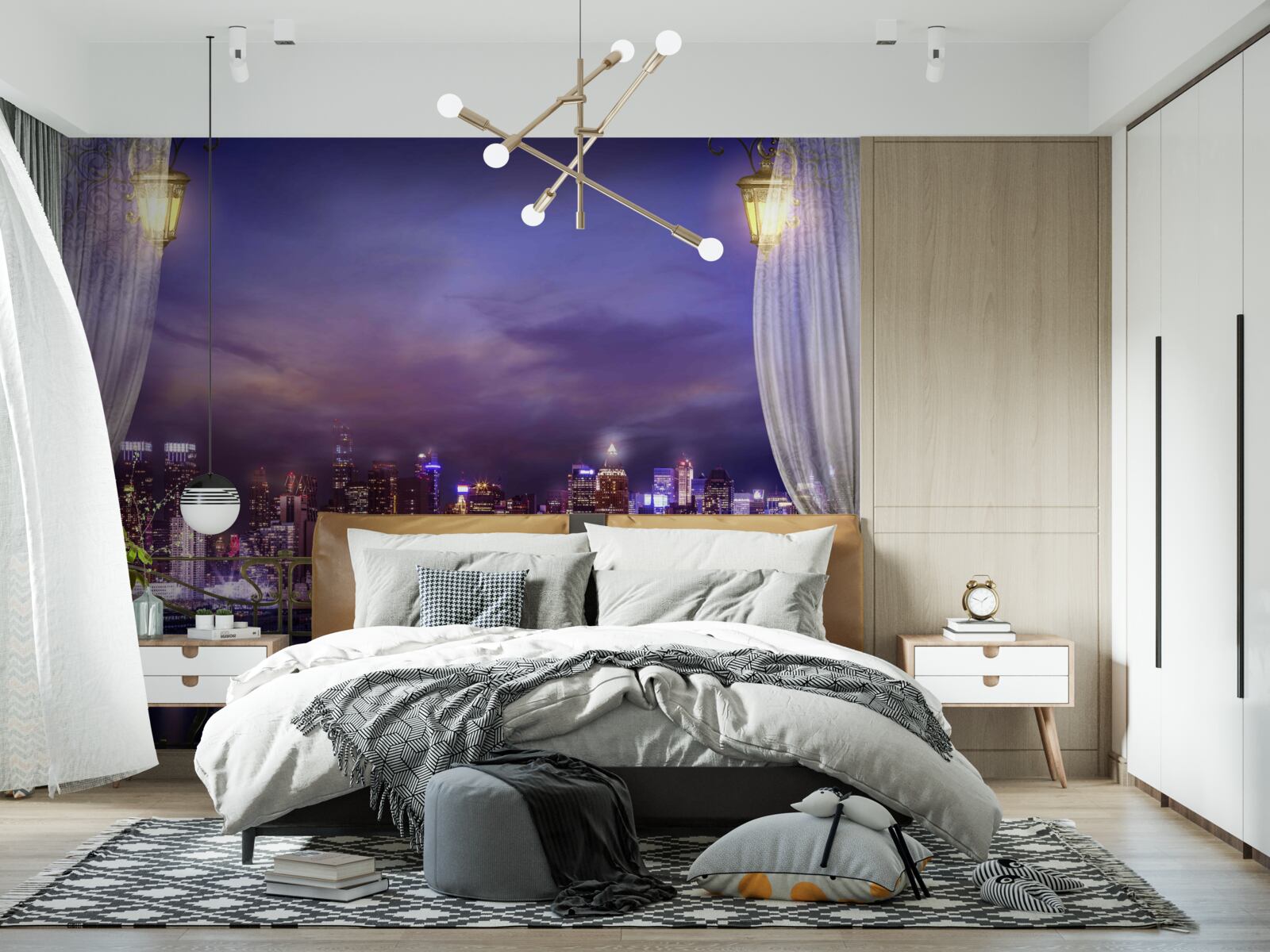 Fototapeta miasto nocą widziane z balkonu