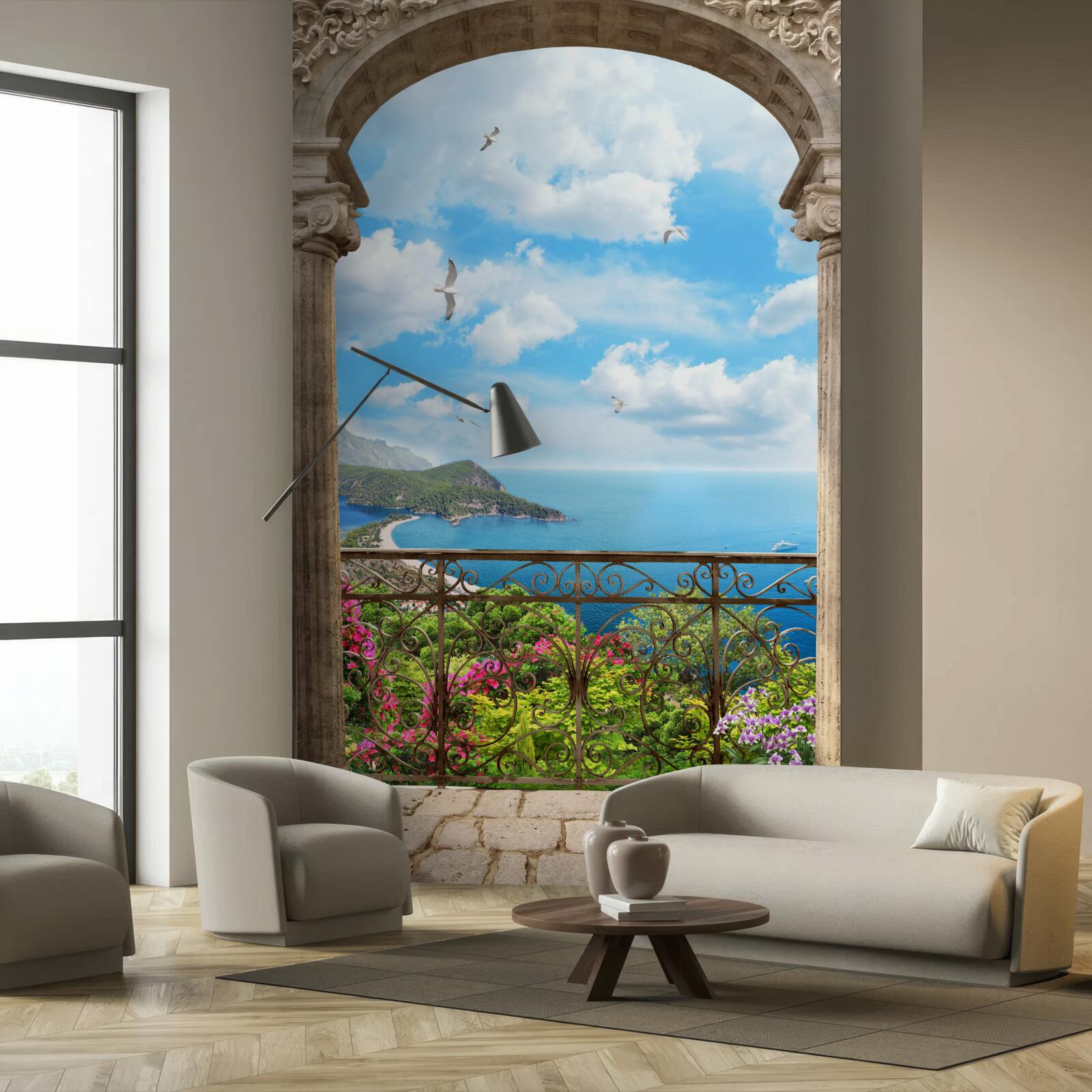 Fototapeta łukowaty balkon z widokiem na ocean