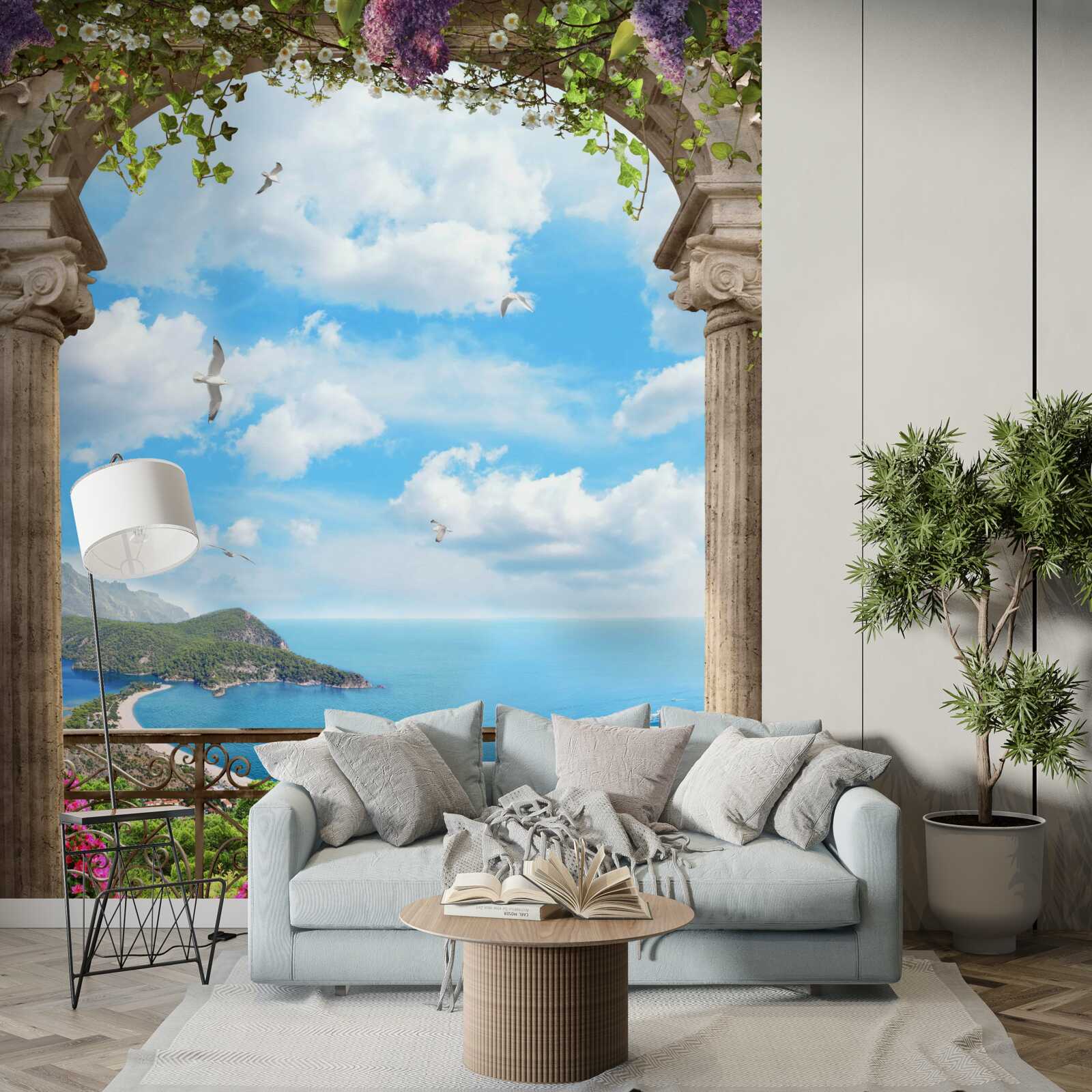 Fototapeta panorama oceanu i lecący ptak