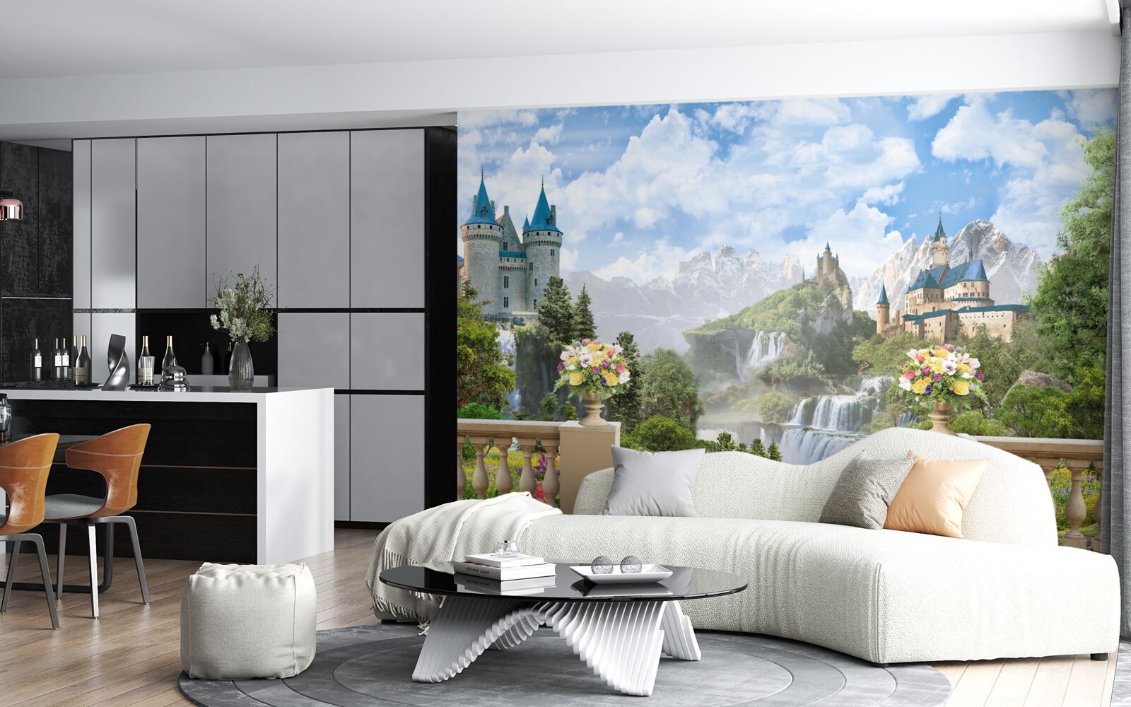 Fototapeta zamki i wodospady