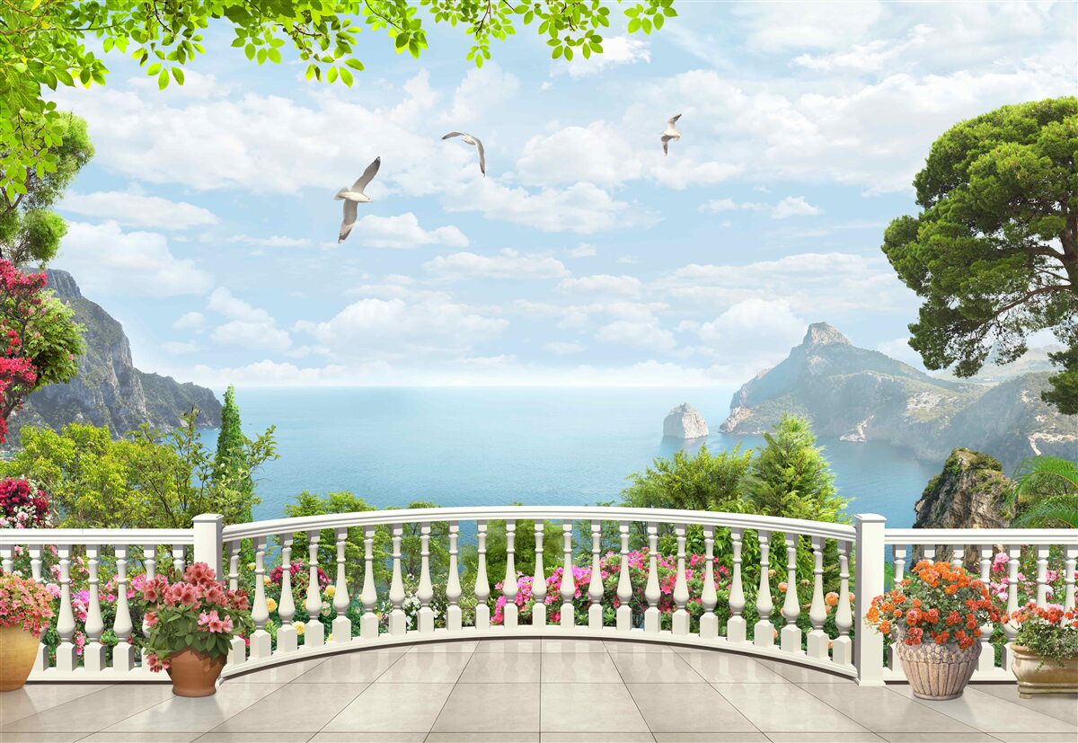 Fototapeta panoramiczny widok na morze z tarasu