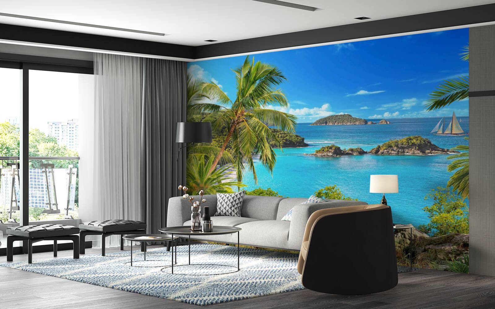 Fototapeta ocean i drzewa kokosowe