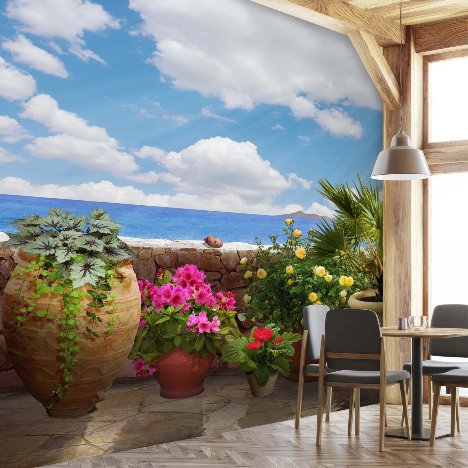 Fototapeta balkon z doniczkami