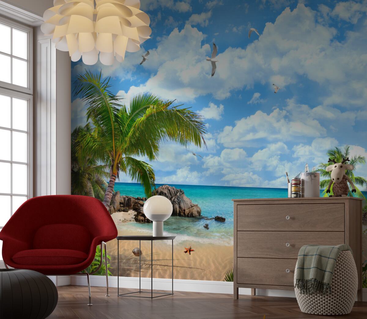 Fototapeta ocean, piaszczysty brzeg i palmy