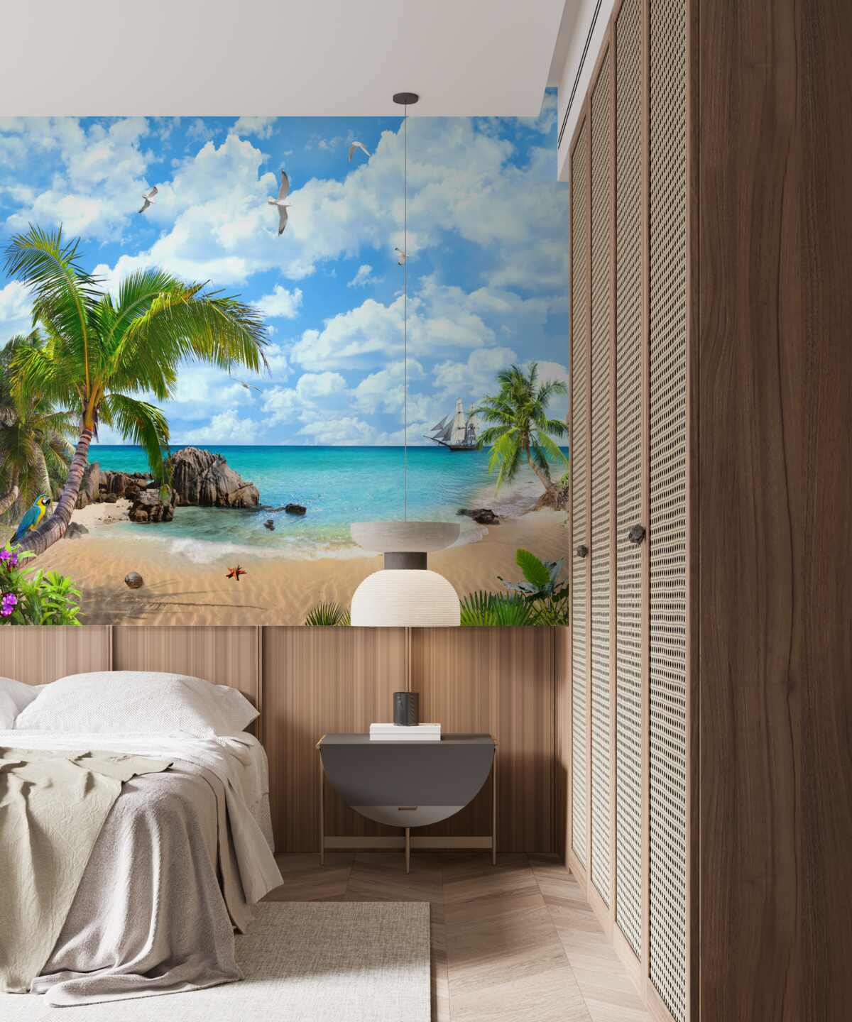 Fototapeta ocean, piaszczysty brzeg i palmy