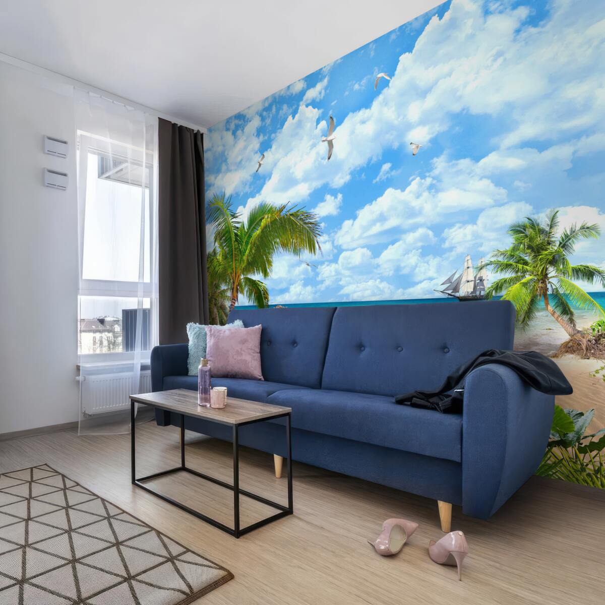 Fototapeta ocean, piaszczysty brzeg i palmy