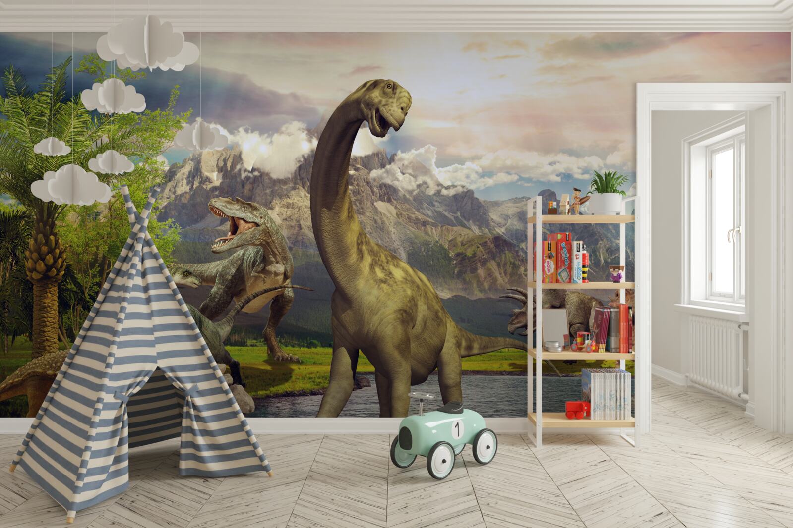Fototapeta niesamowite dinozaury nad stawem