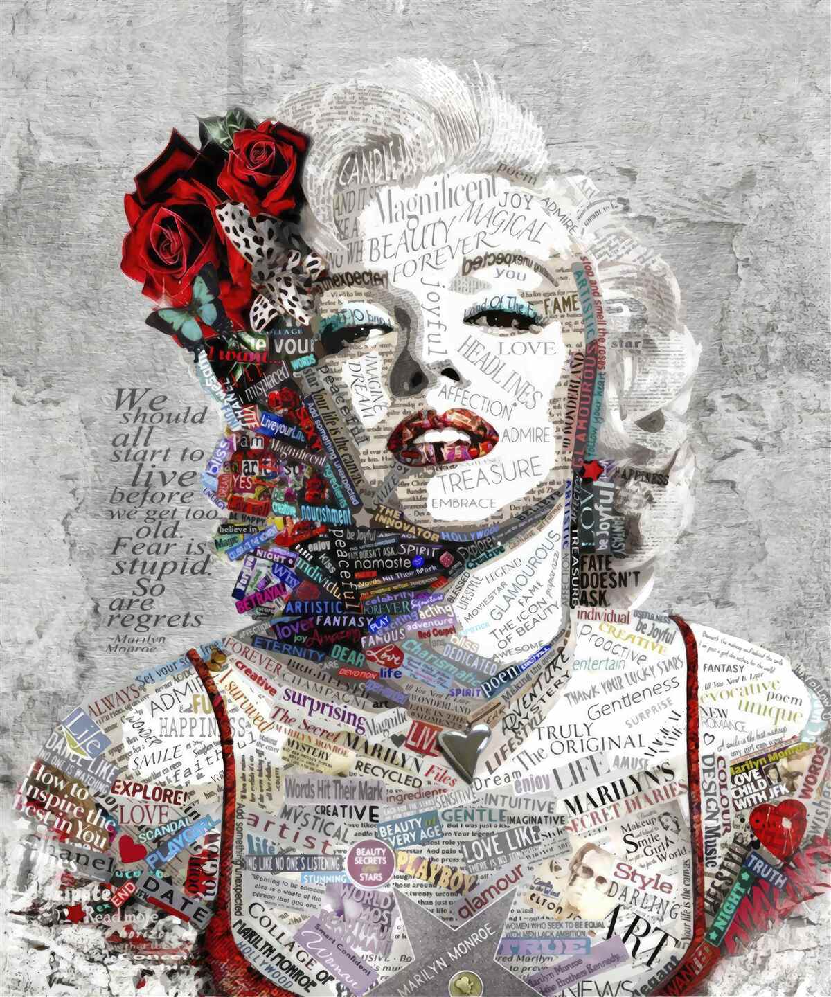 Fototapeta marilyn monroe z czerwonymi różami we włosach