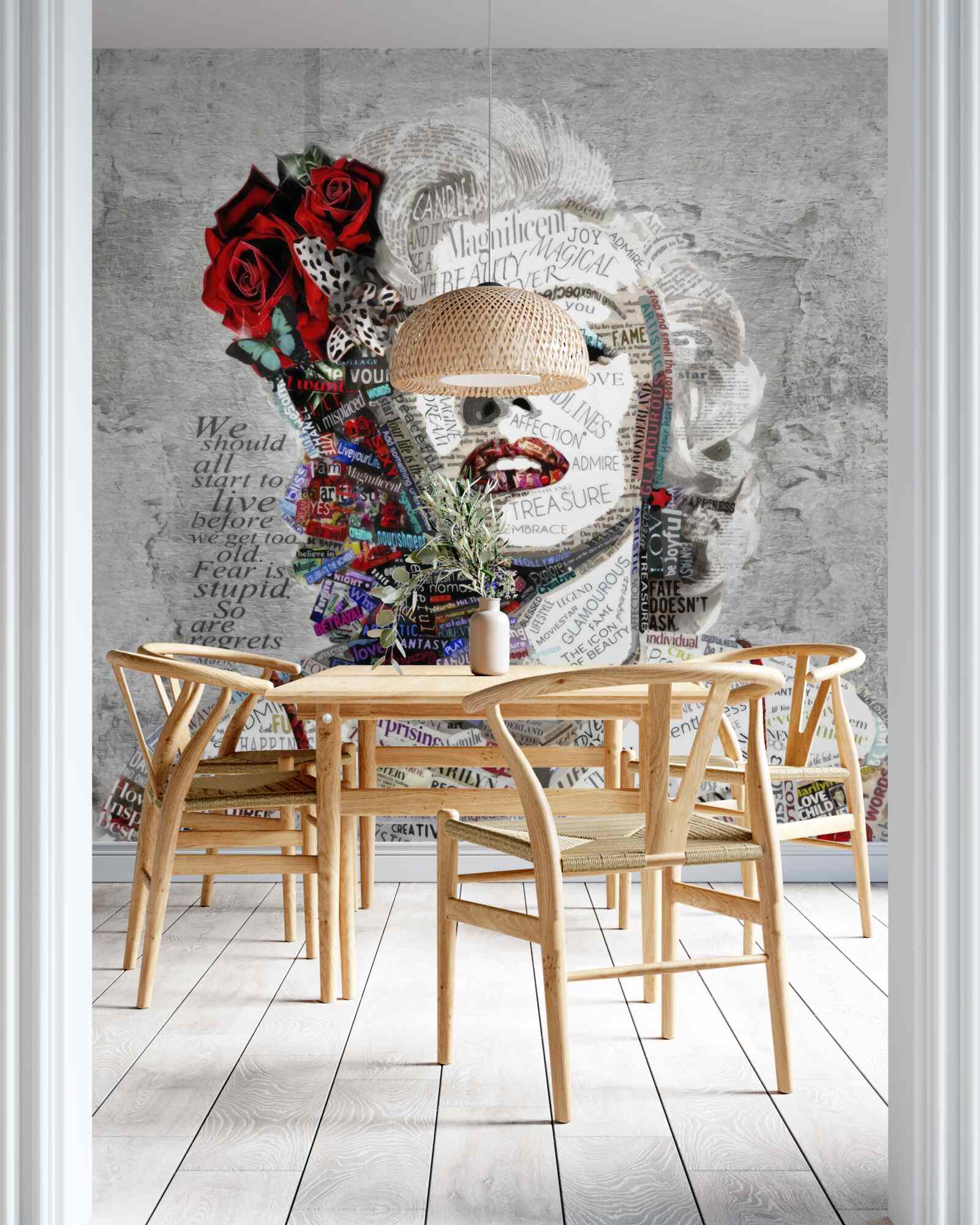 Fototapeta marilyn monroe z czerwonymi różami we włosach