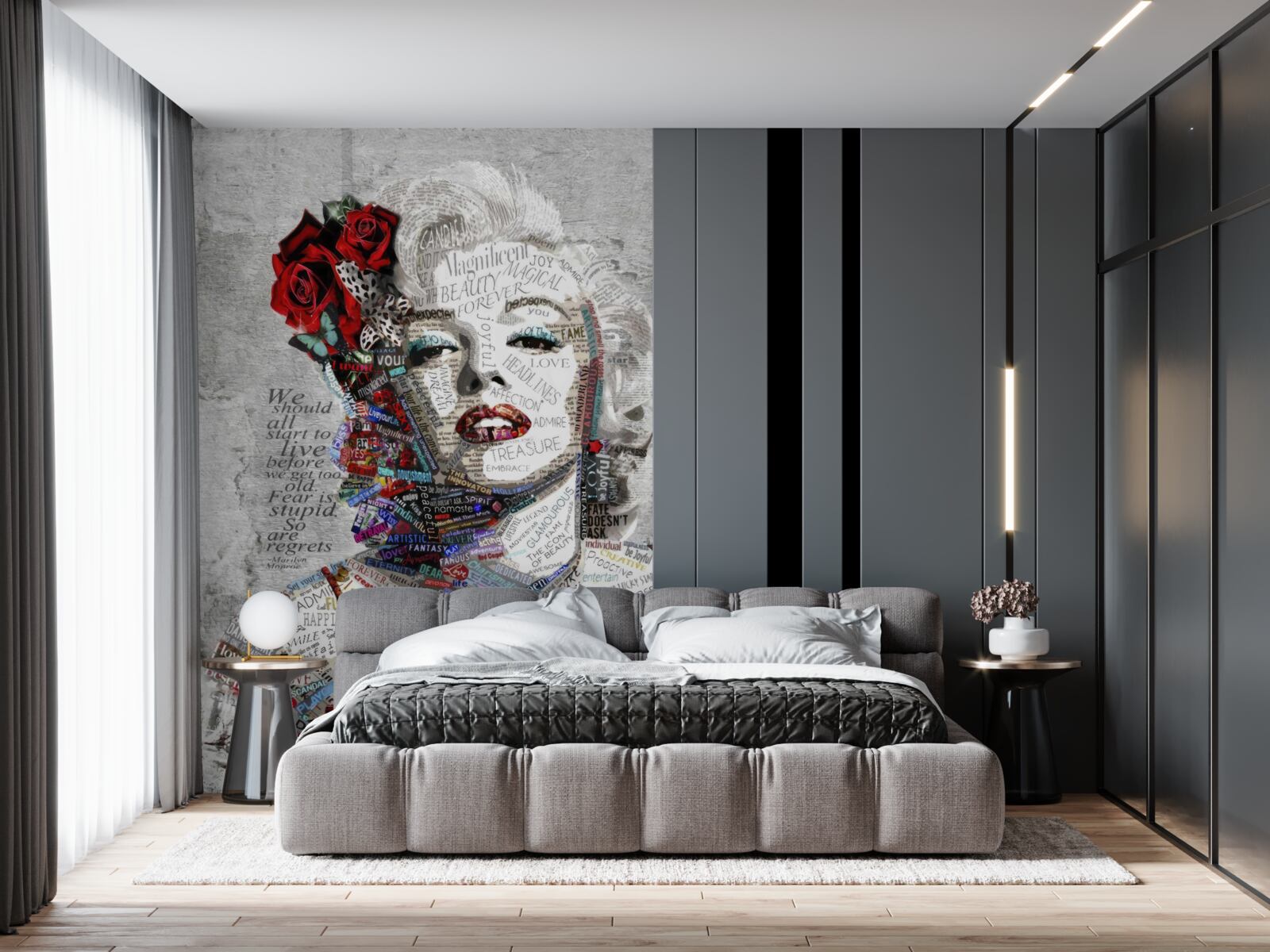 Fototapeta marilyn monroe z czerwonymi różami we włosach
