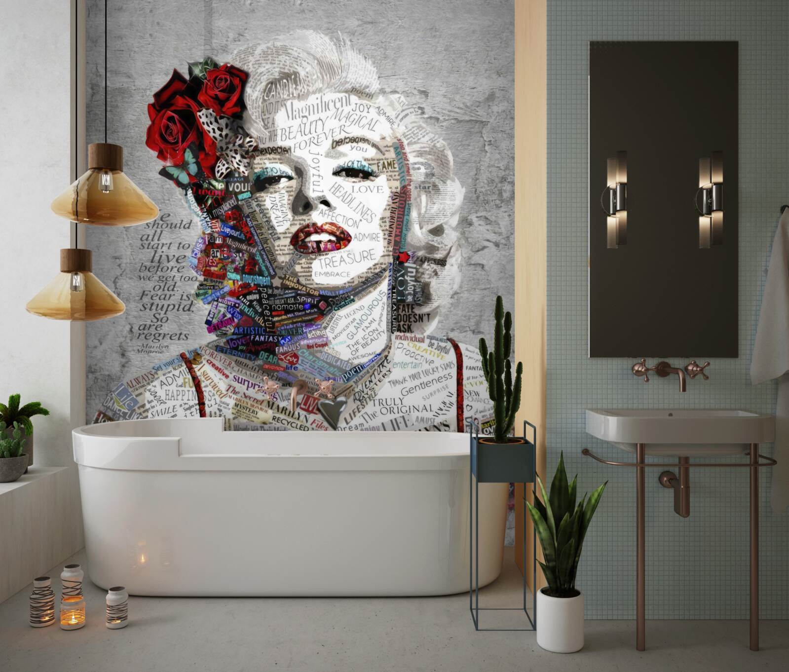 Fototapeta marilyn monroe z czerwonymi różami we włosach