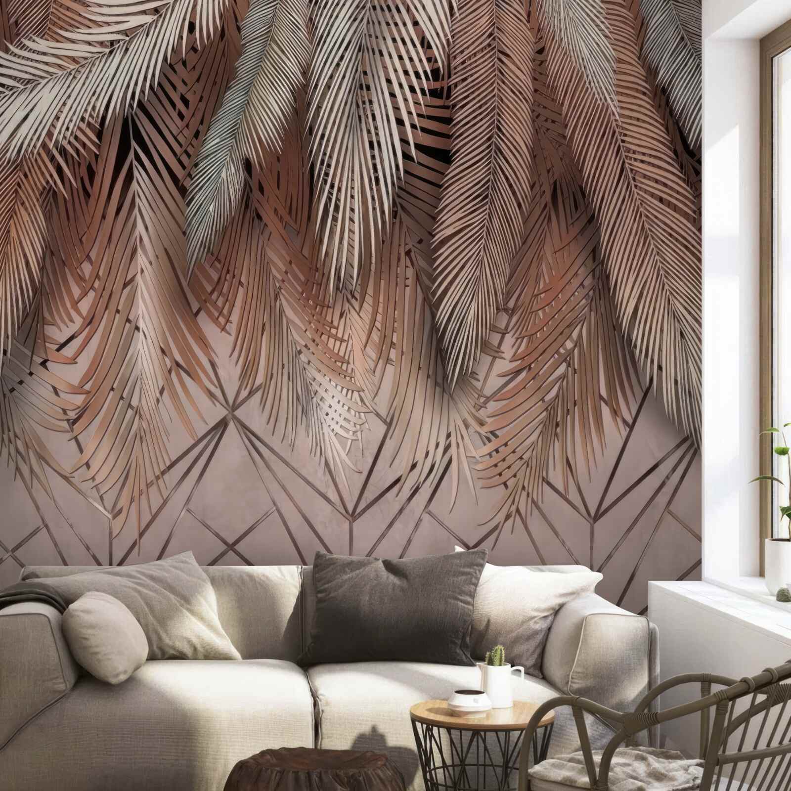 Fototapeta wzory geometryczne i pióra