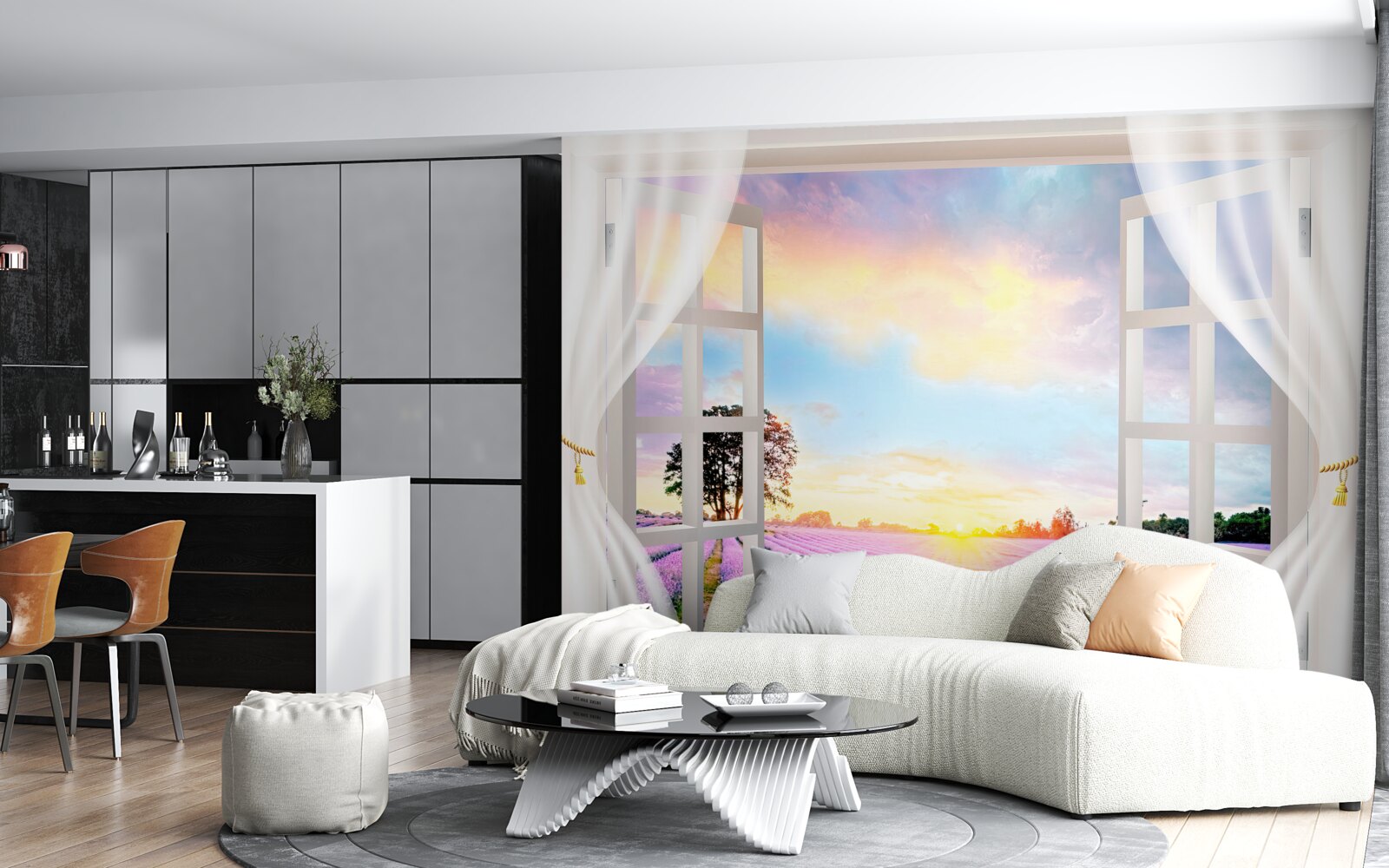 Fototapeta panorama pola lawendy z okna