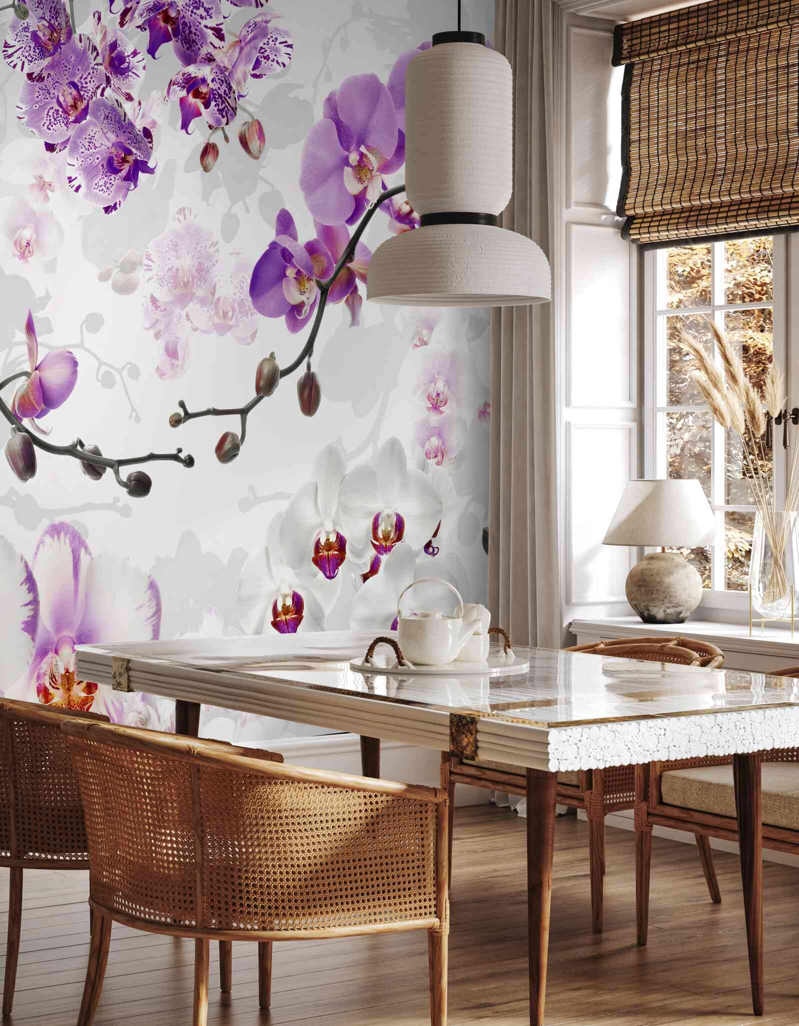 Fototapeta gałąź z kwitnącymi fioletowymi orchideami