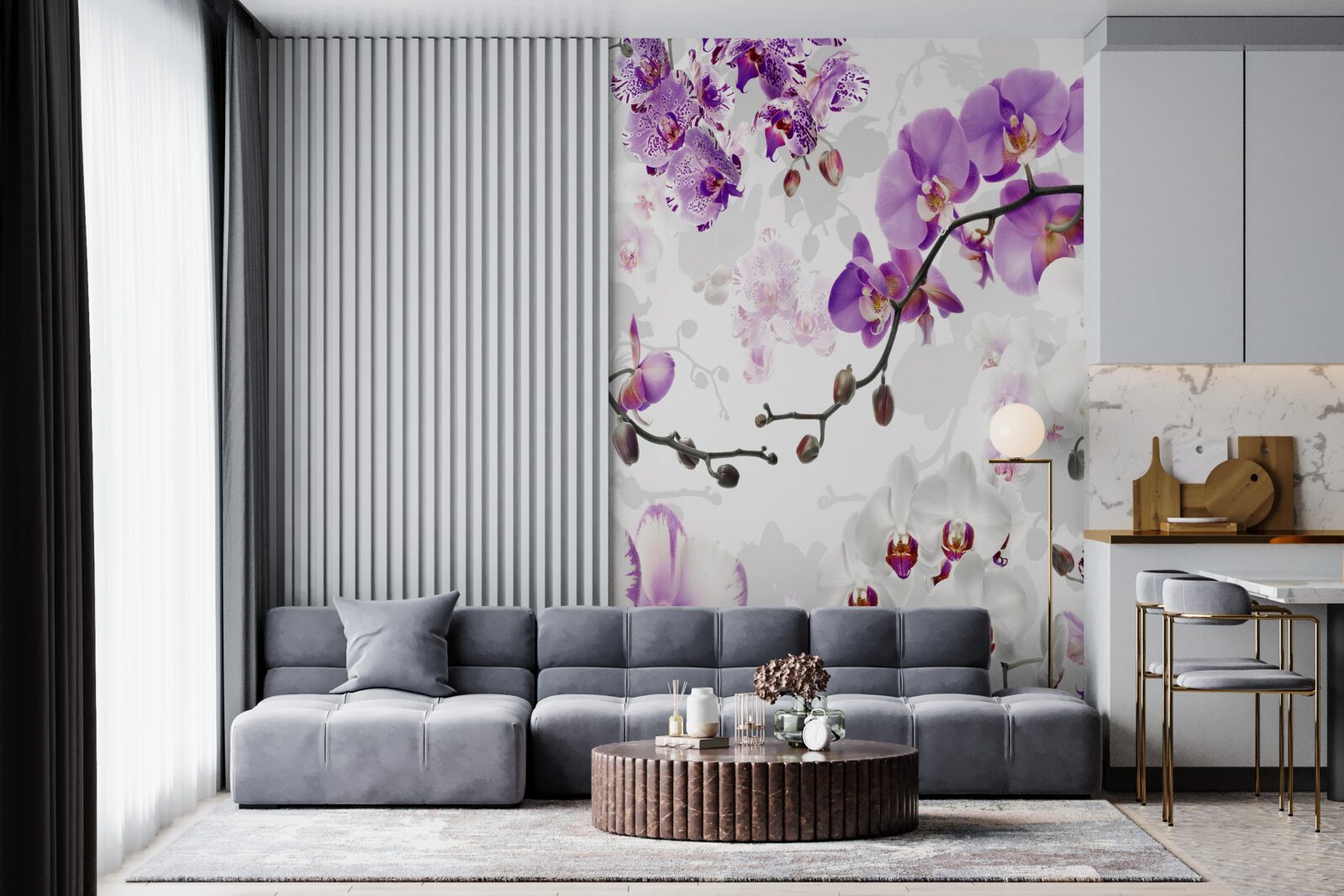 Fototapeta gałąź z kwitnącymi fioletowymi orchideami
